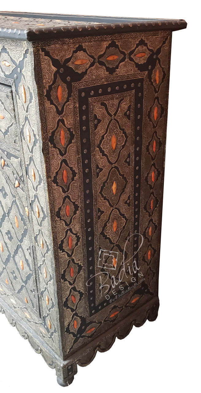 Large Vintage Metal and Bone Cabinet