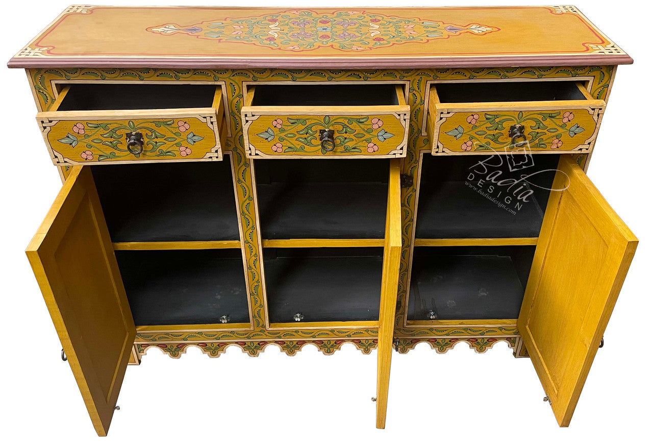 Large Yellow Hand Painted Storage Cabinet