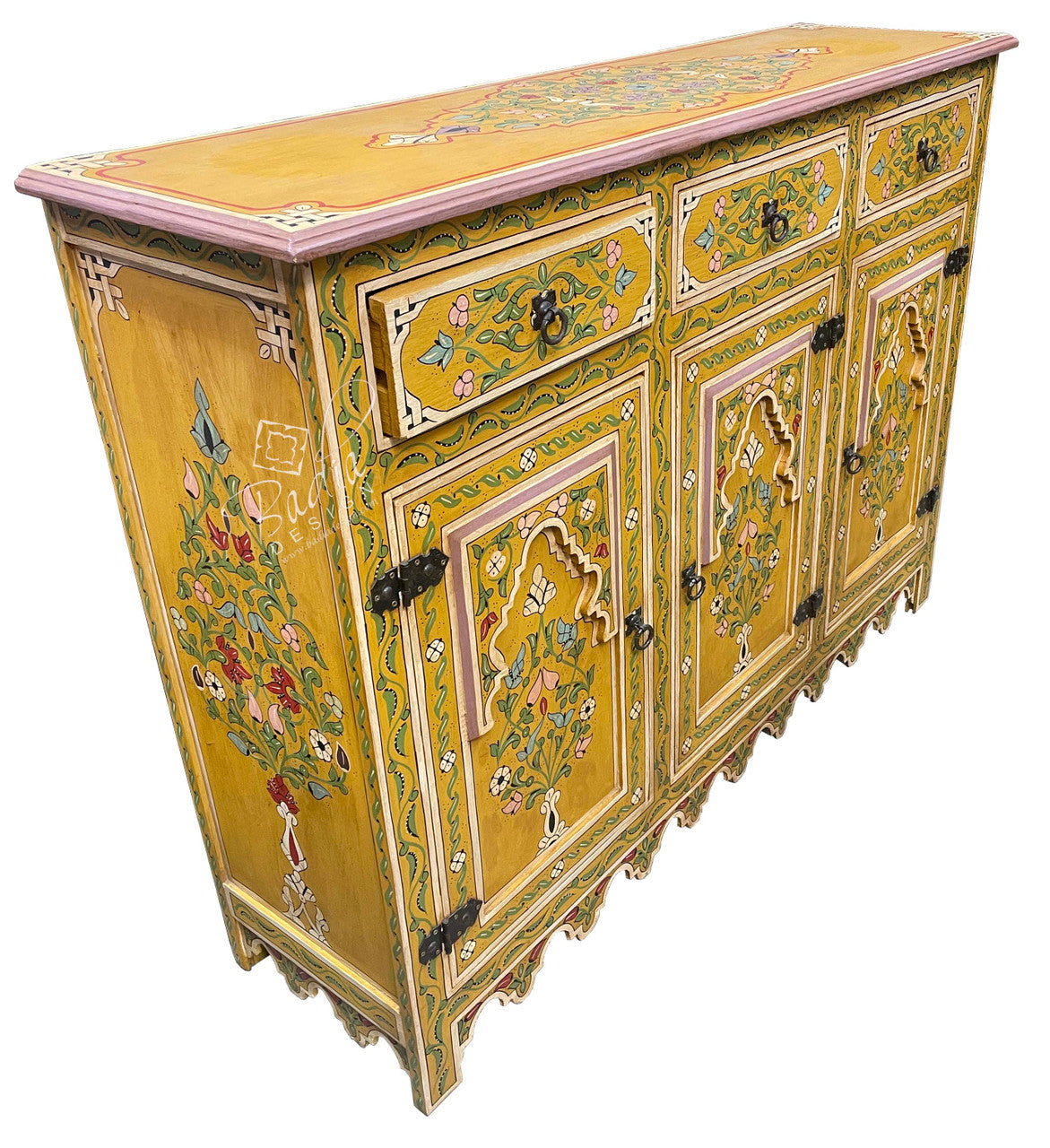 Large Yellow Hand Painted Storage Cabinet