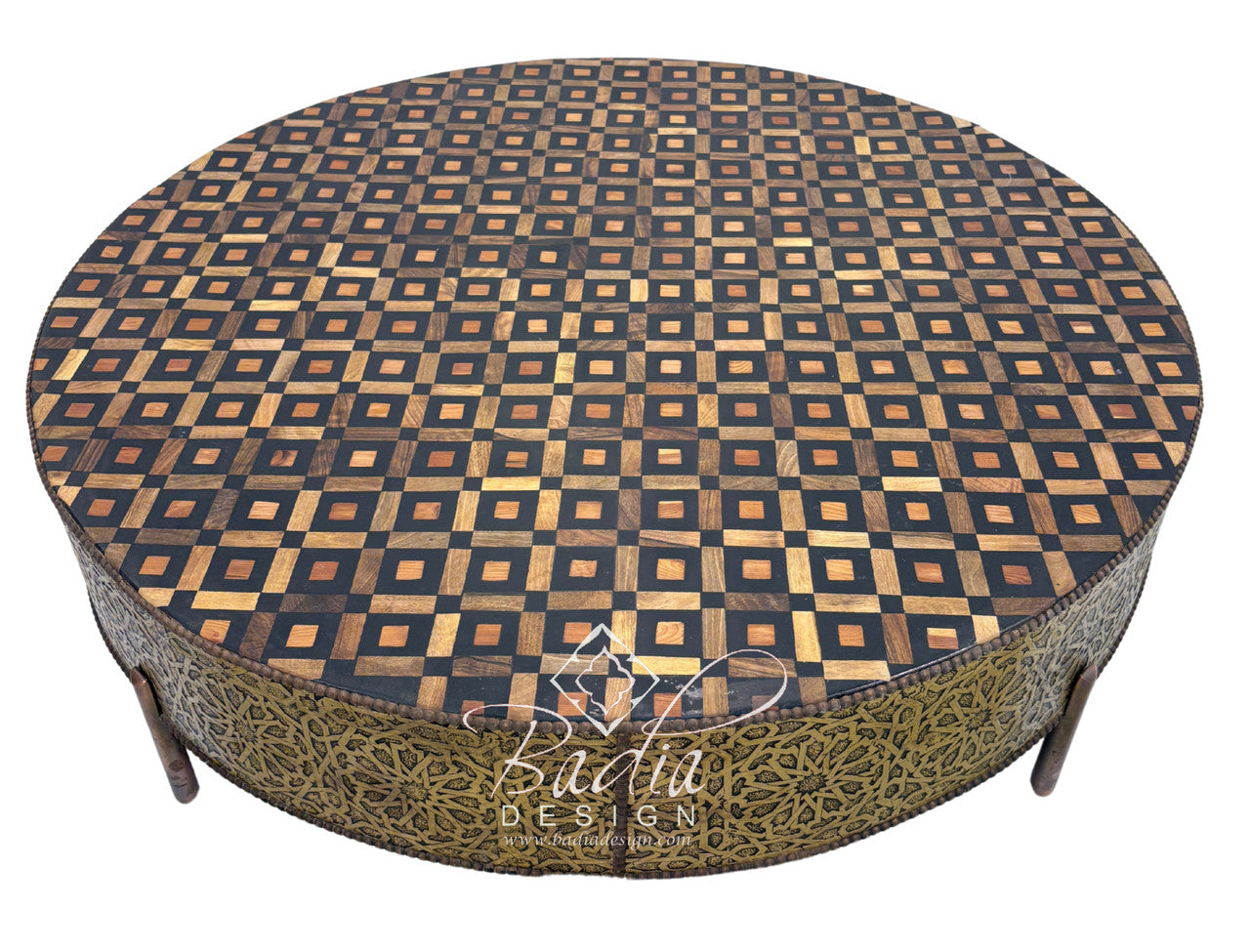 Large Round Metal and Cedar Wood Table