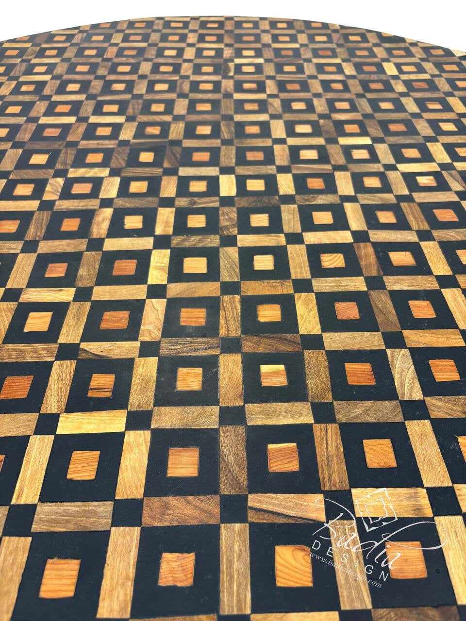 Large Round Metal and Cedar Wood Table