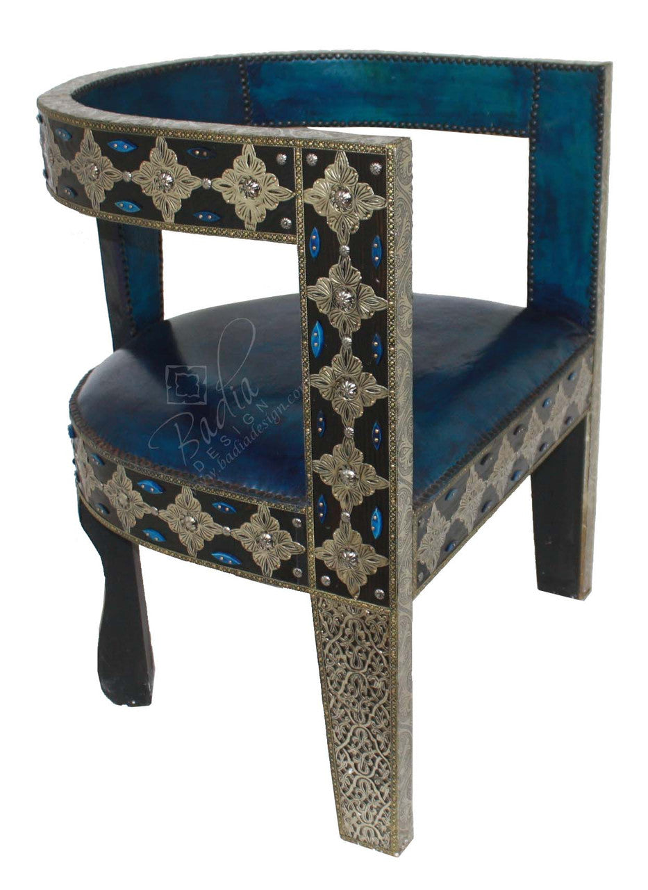 Embossed Metal Bone Inlay Chair with Leather Seat