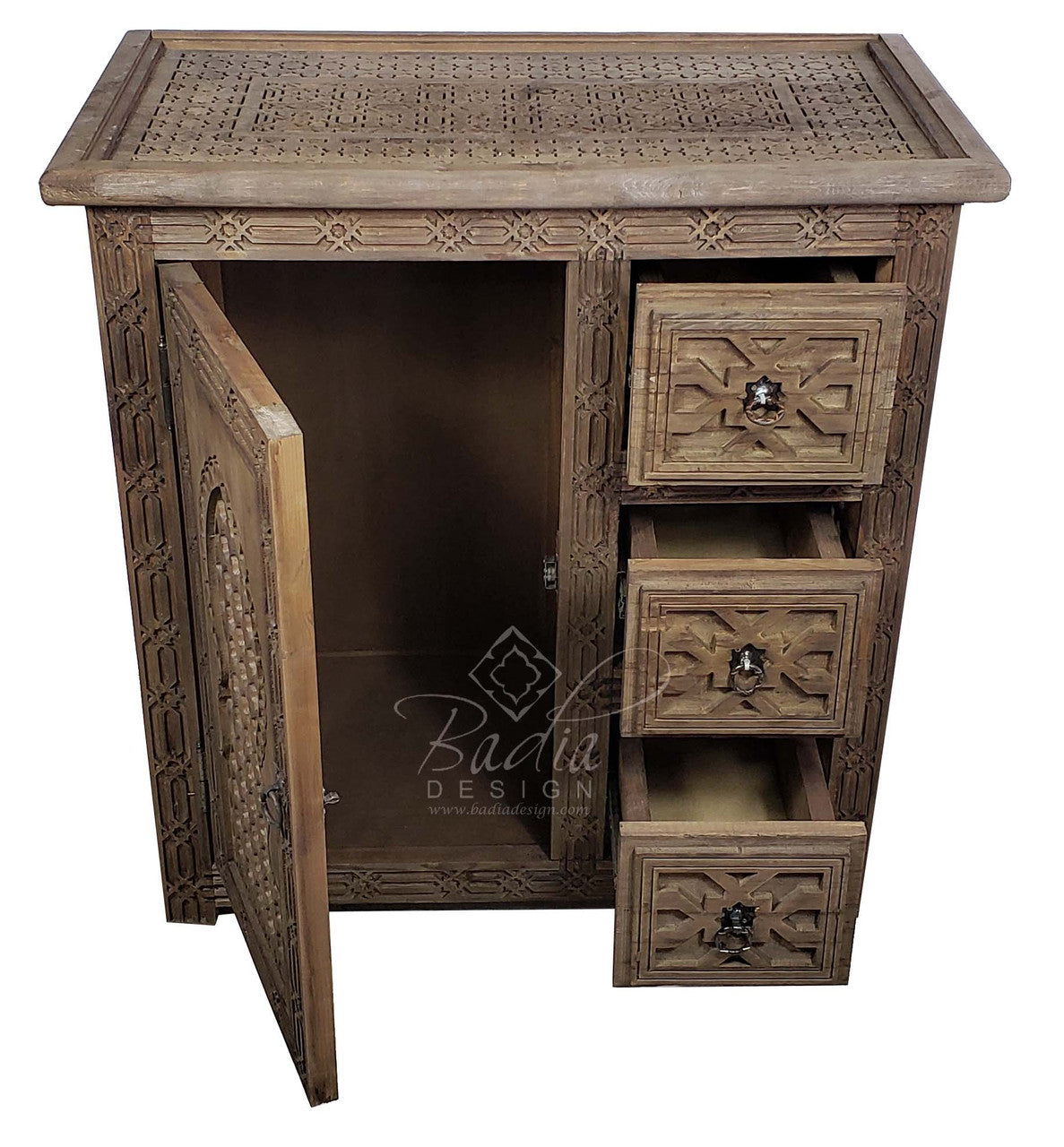 Light Stained Hand Carved Wooden Cabinet