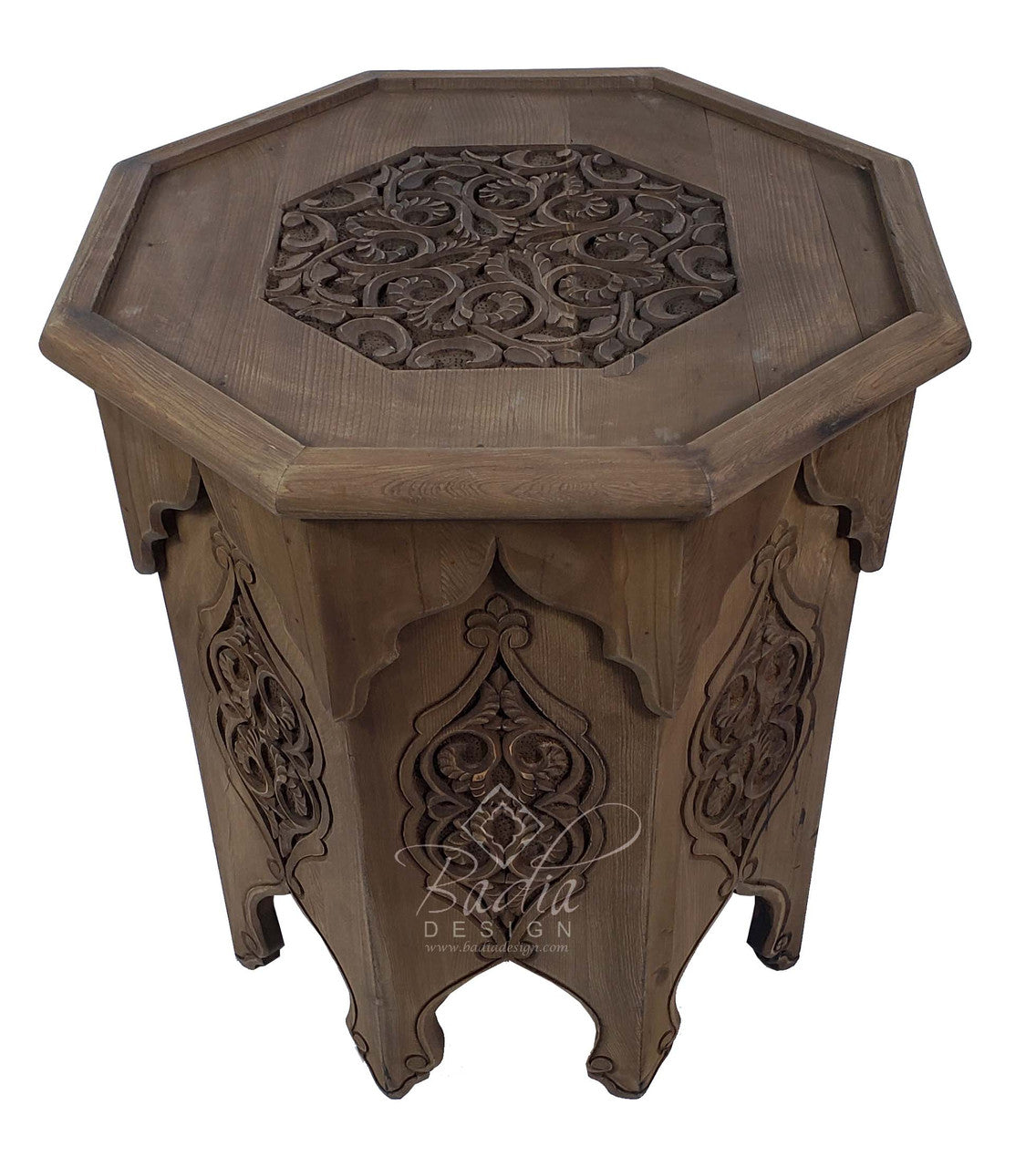 Hand Carved Light Stained Cedar Wood Table