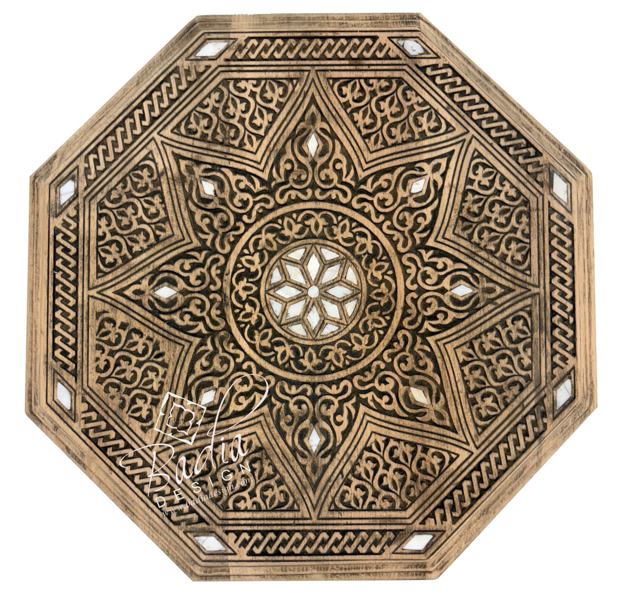 Light Stained Mother of Pearl Inlay Side Table