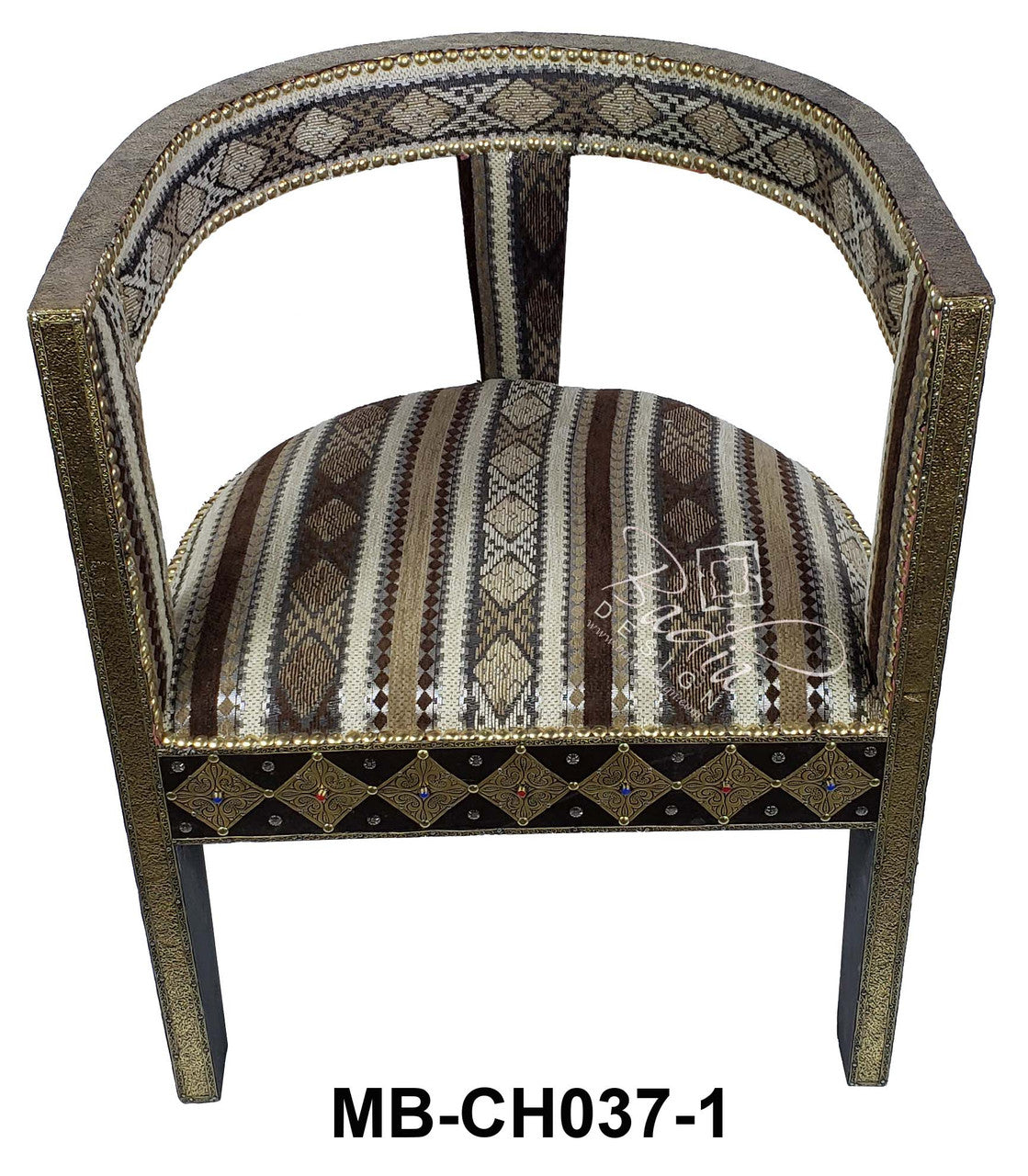 Embossed Metal Bone Inlay Chair with Fabric Seat