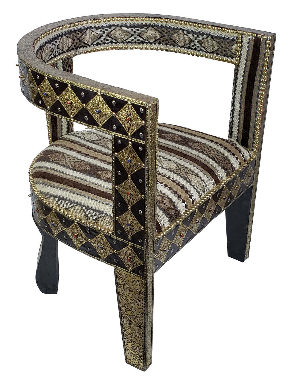 Embossed Metal Bone Inlay Chair with Fabric Seat