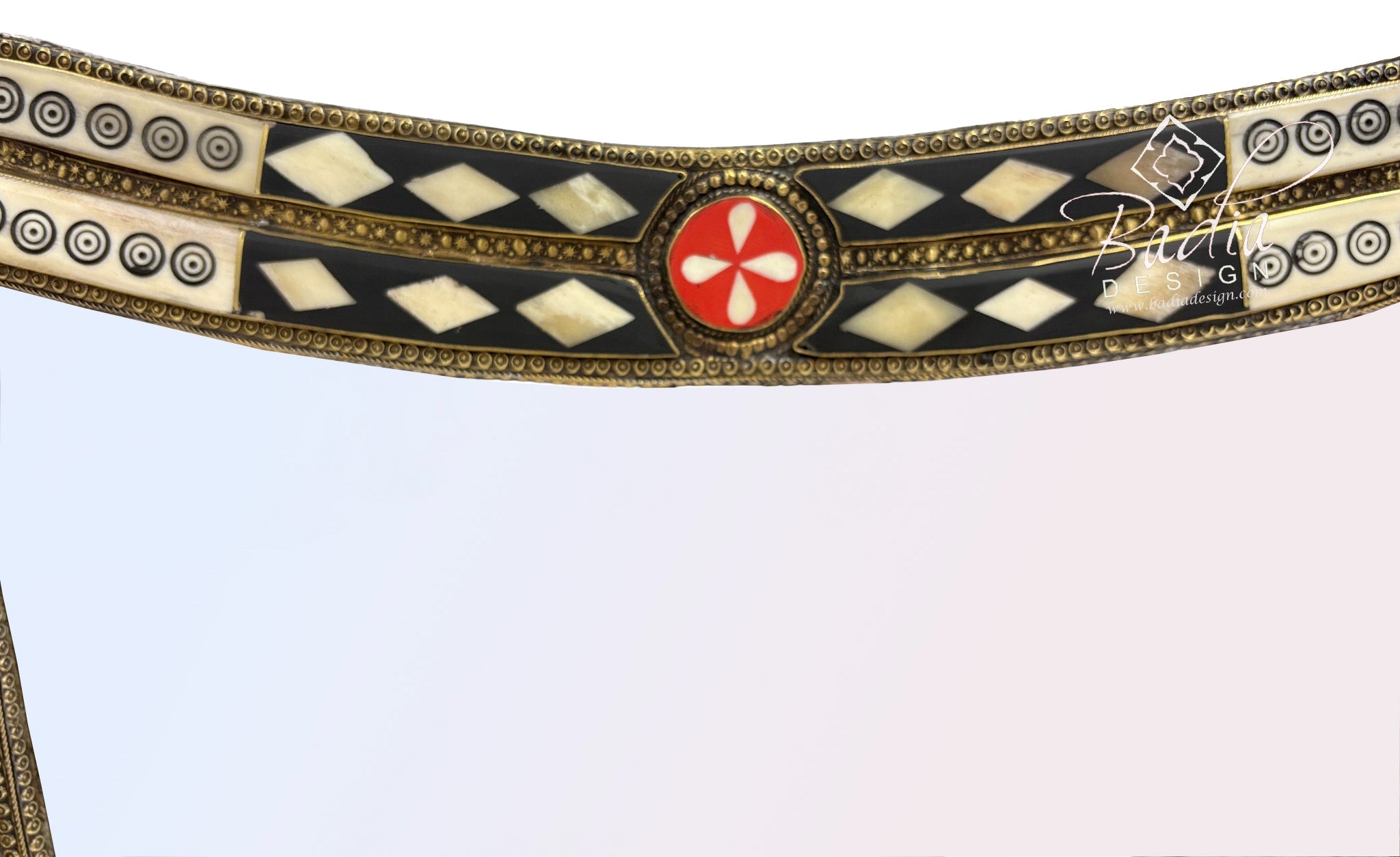 Metal and Bone Inlay Mirror with Curved Frame