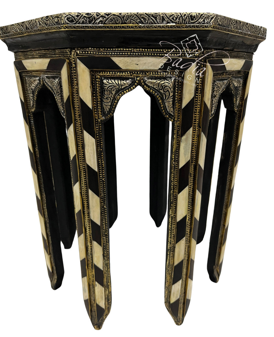Octagon Embossed Metal and Bone Inlay Table Glass Top