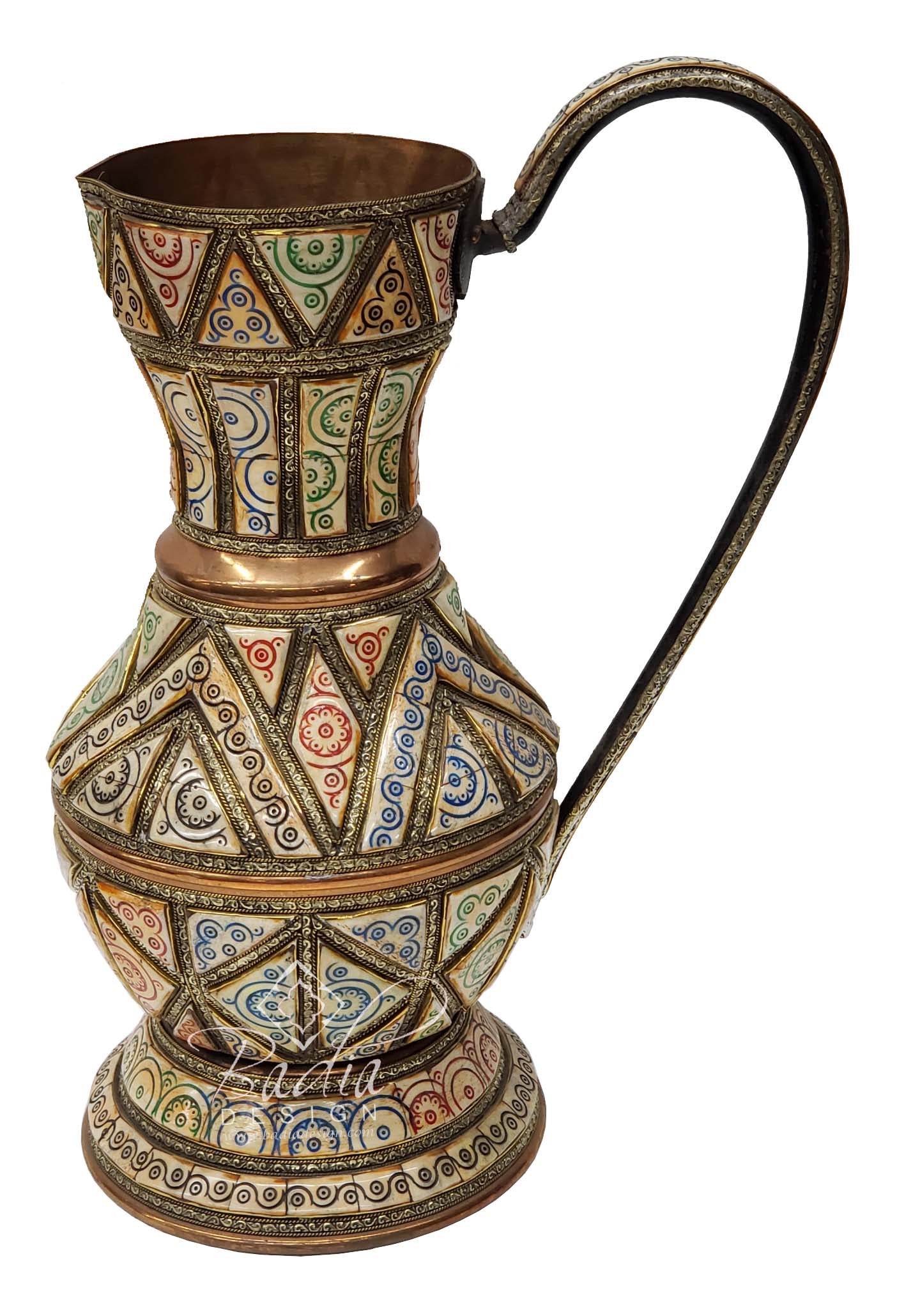 Moroccan Decorative Metal and Bone Inlay Water Pitcher