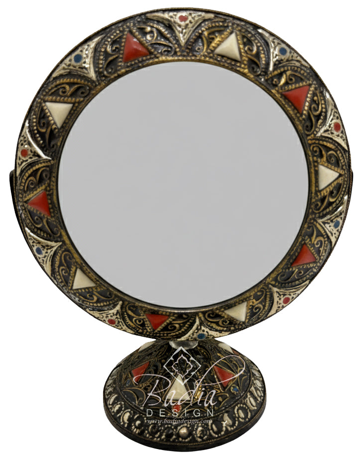 Metal and Bone Makeup Mirror on Stand