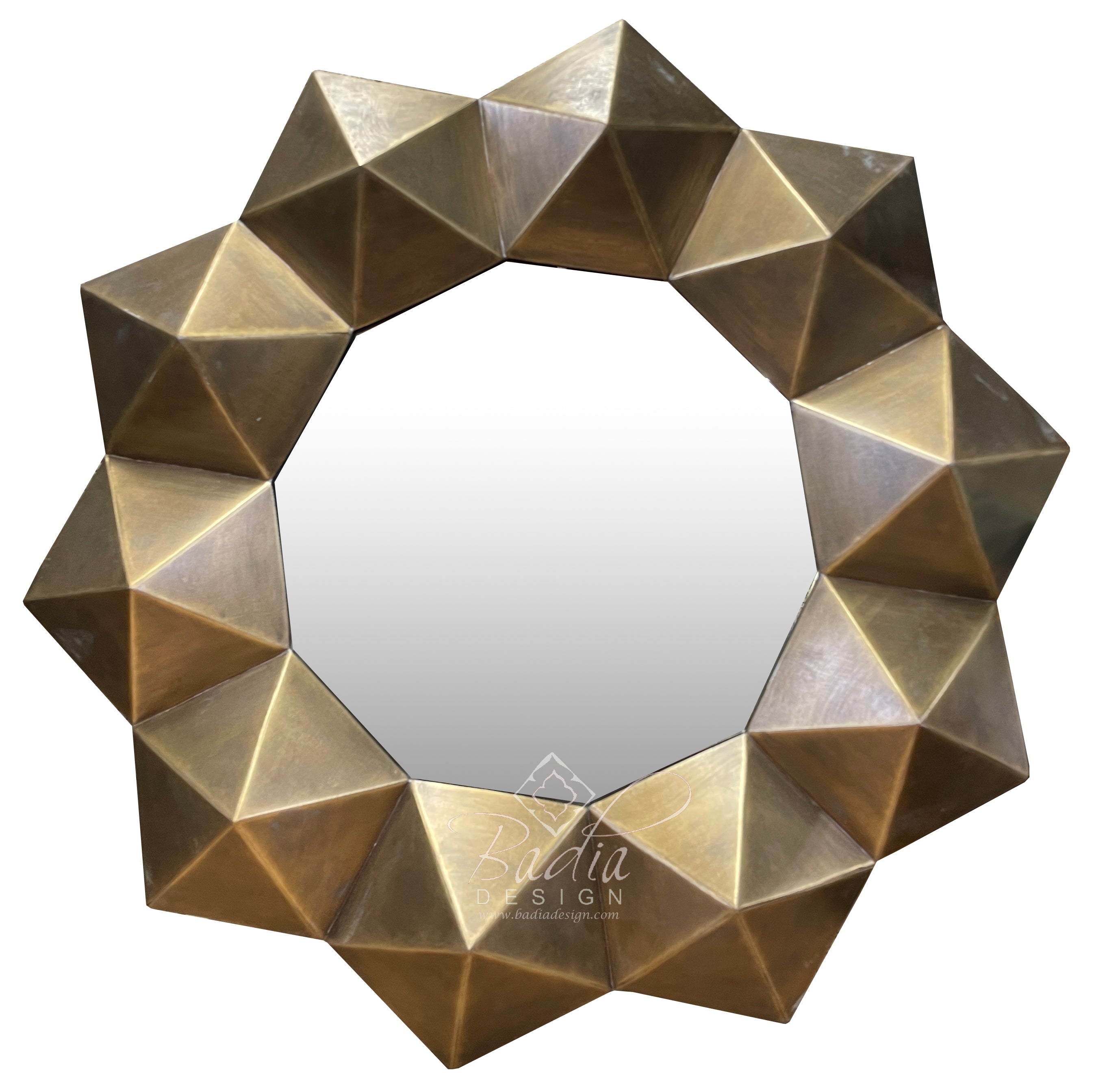 Round Brass Mirror with Spiked Designs