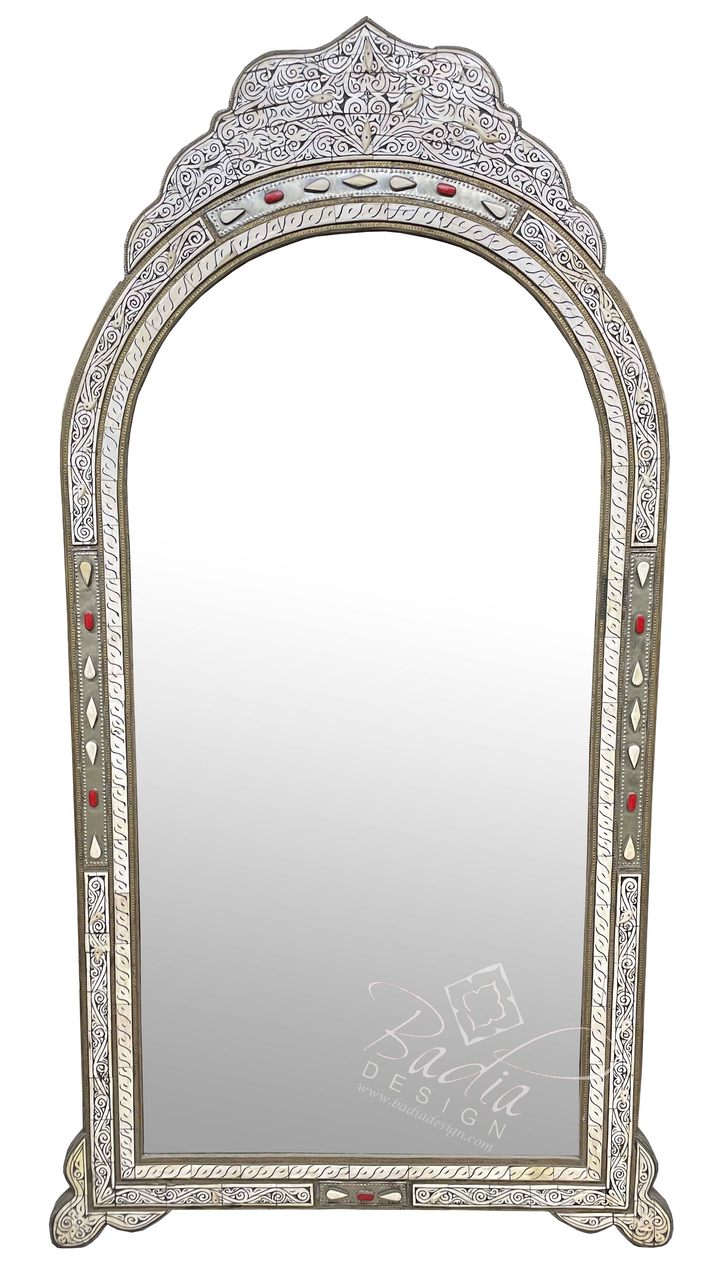 Tall Arch Top Metal and Bone Inlay Mirror