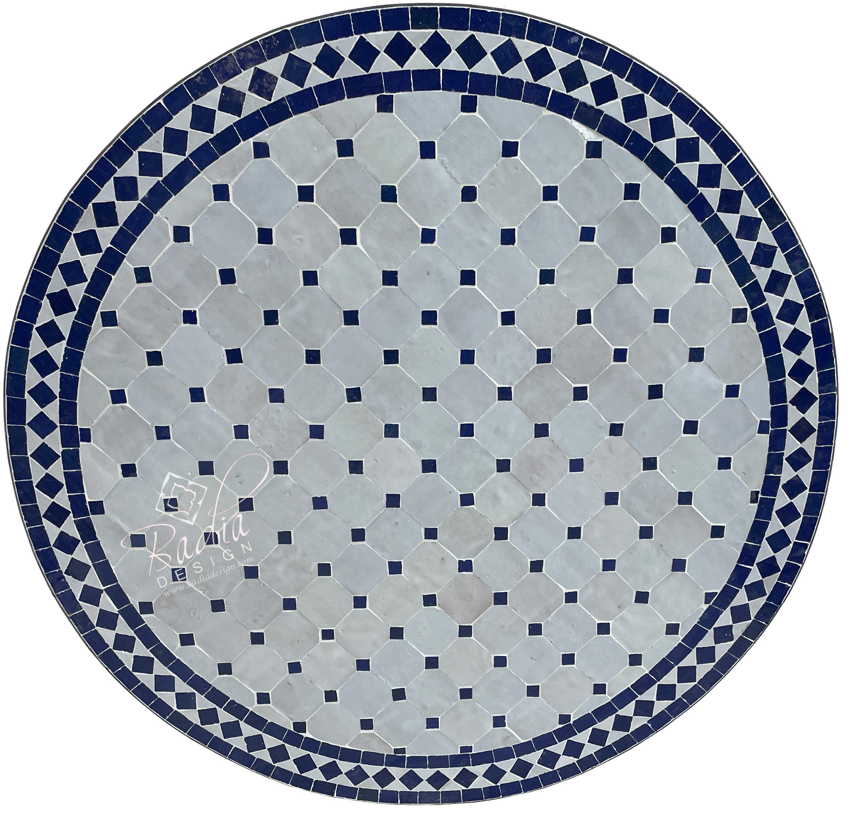 32" Blue and Beige Ceramic Tile Table Top