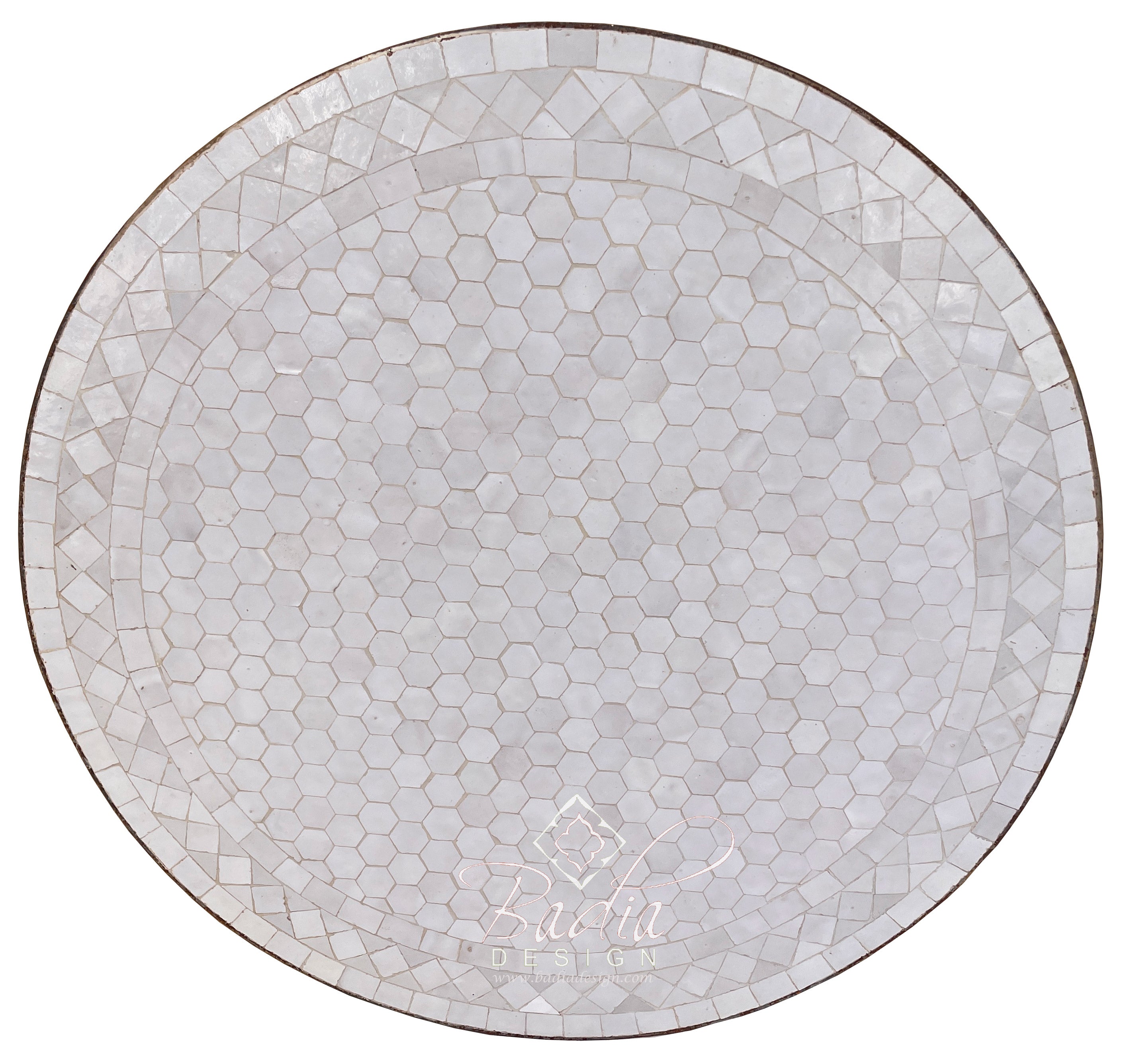 24" Intricately Designed White Round Tile Table Top