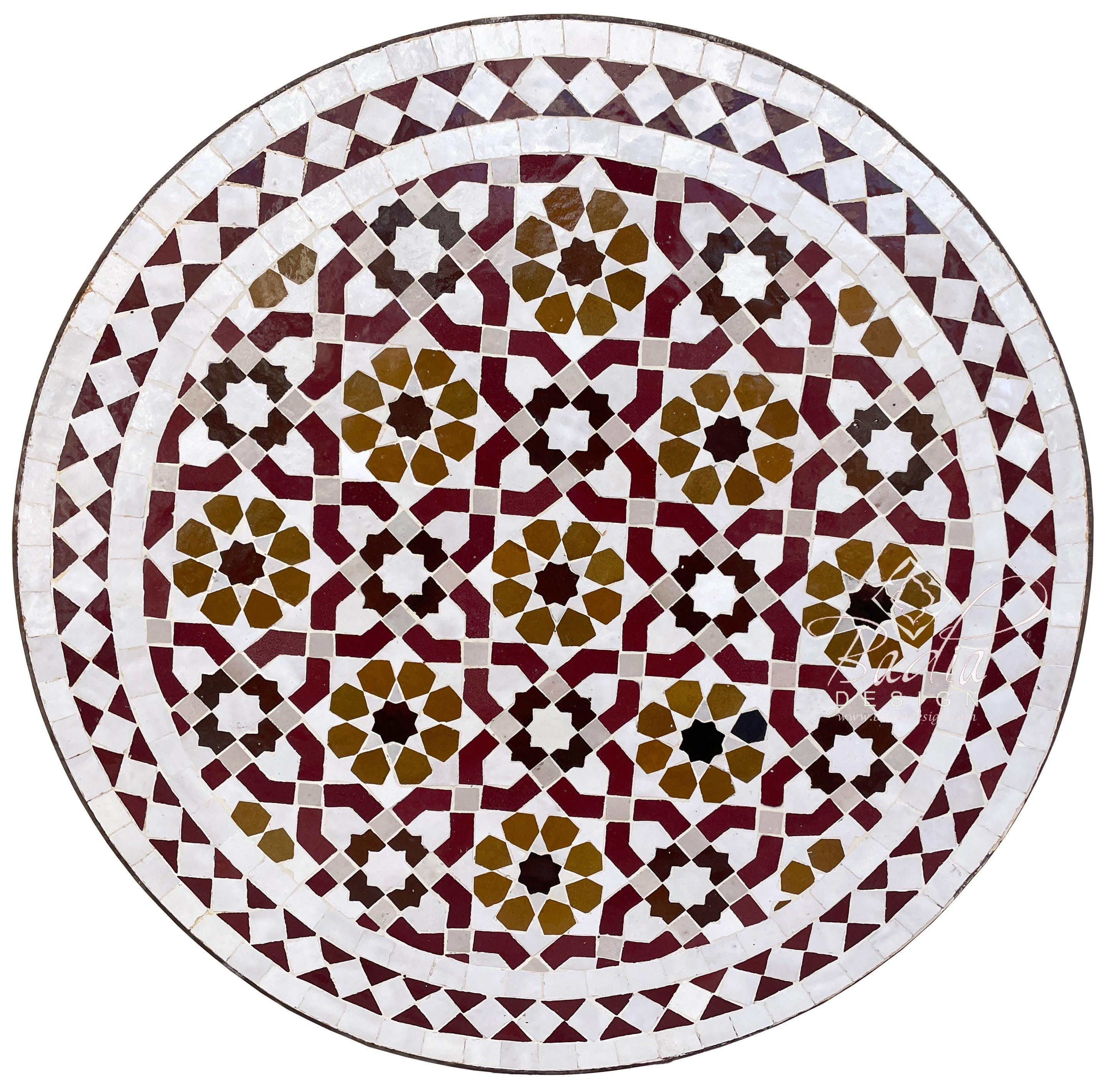 24" Intricately Designed Multi-Color Round Tile Table Top