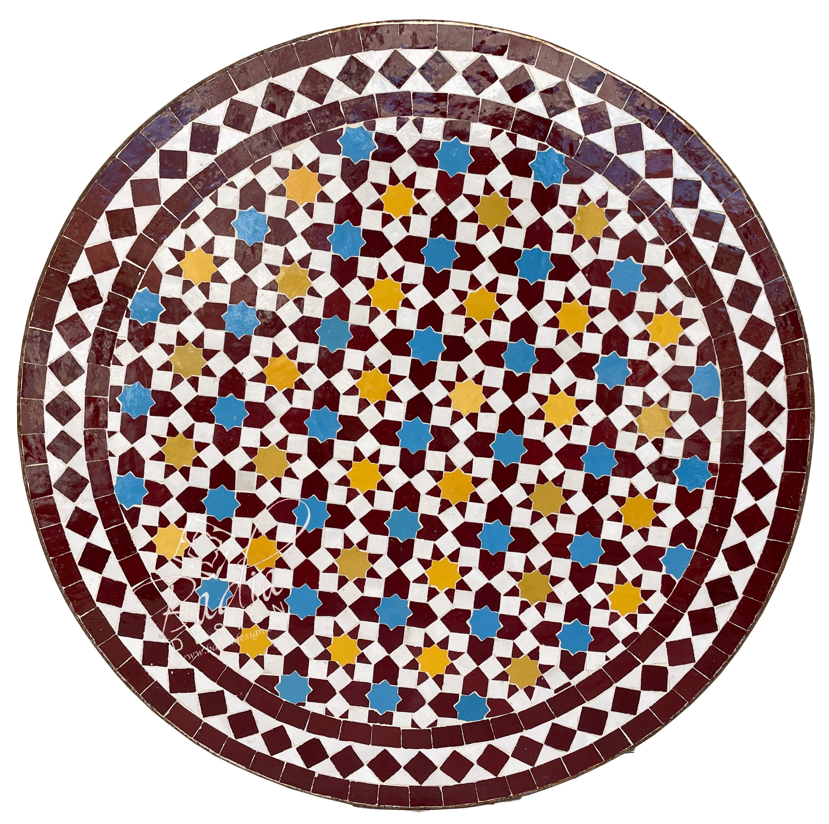 24" Intricately Designed Multi-Color Round Tile Table Top