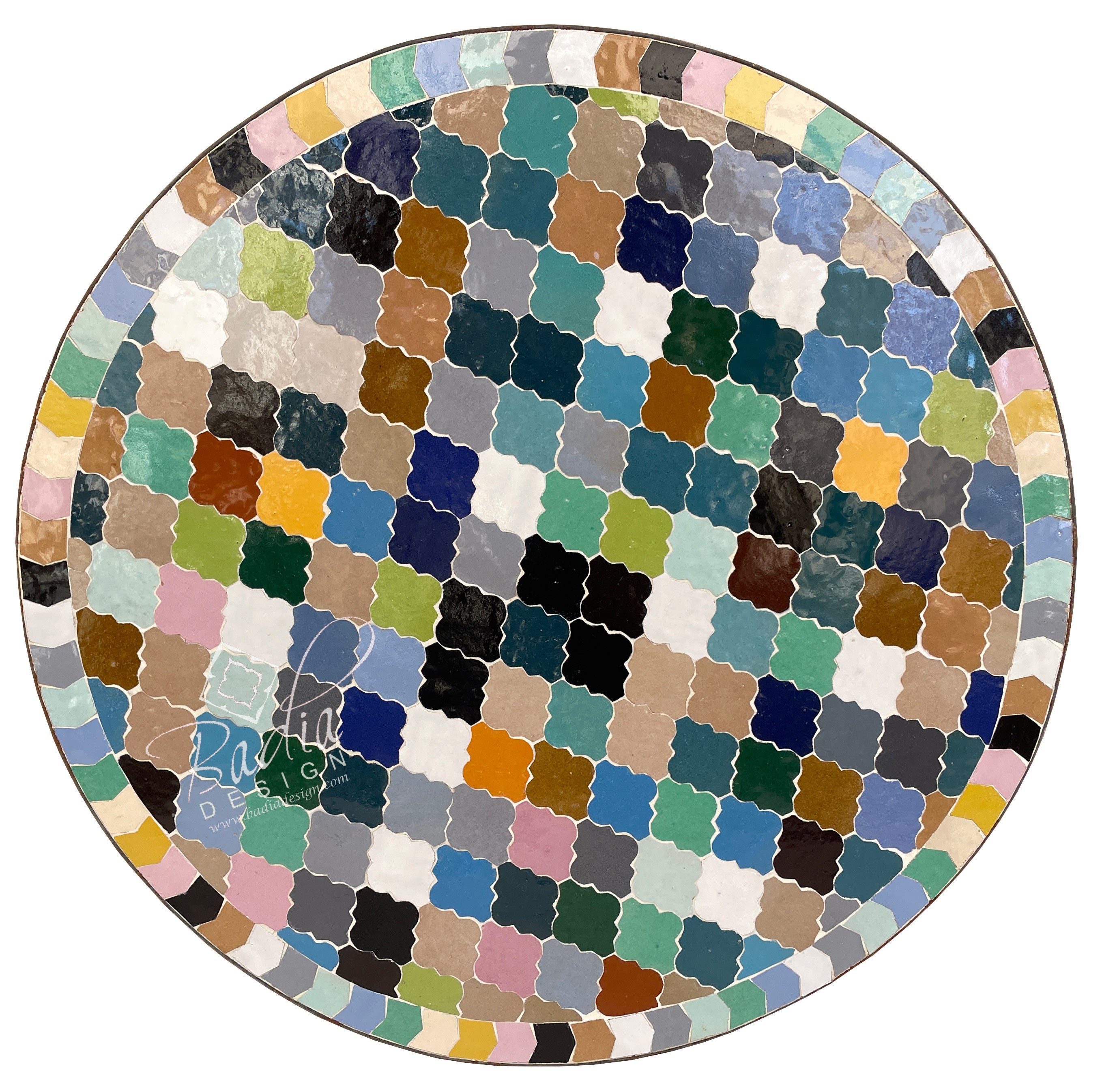 24" Intricately Designed Round Multi-Color Tile Table Top
