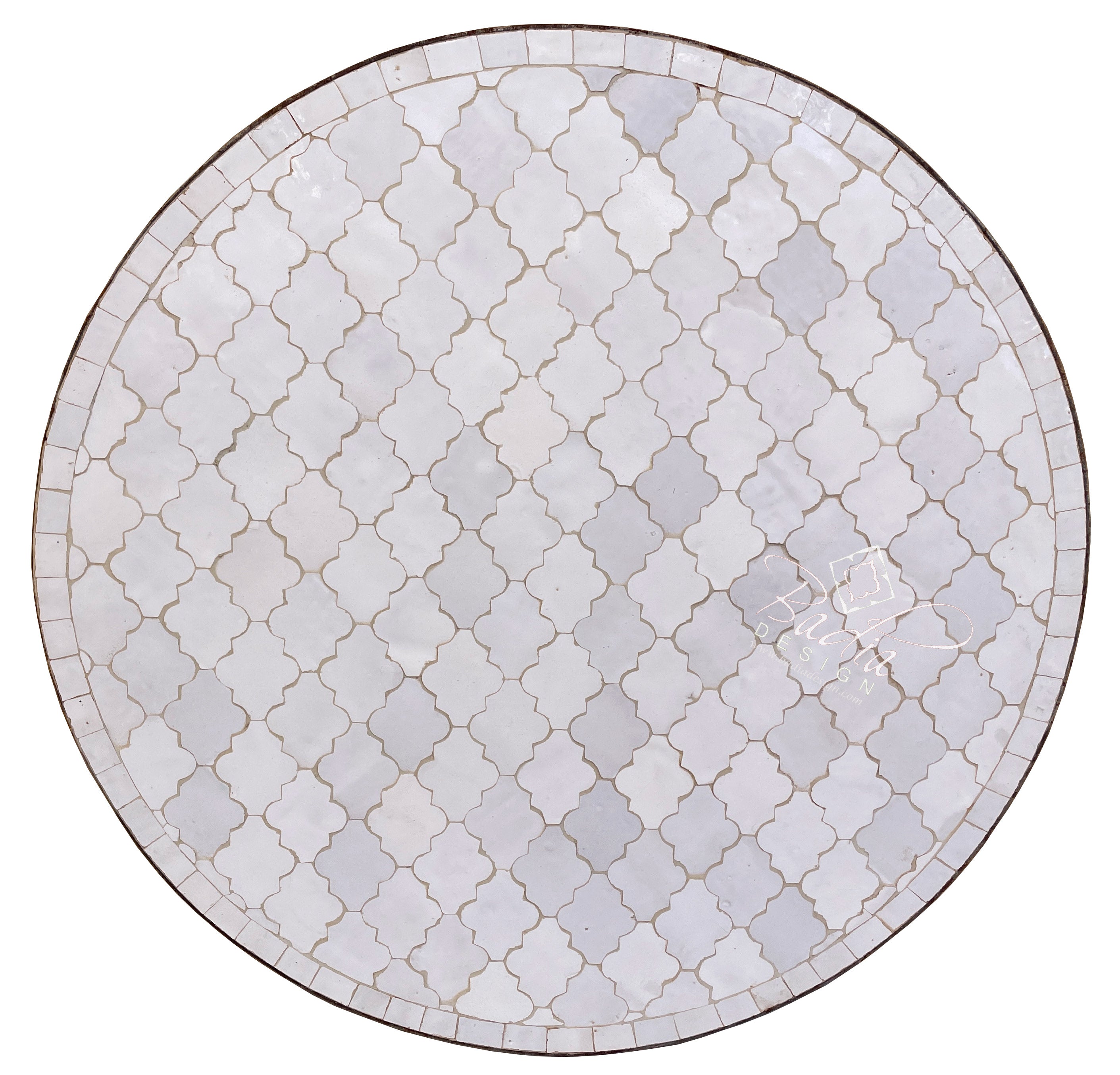24" Intricately Designed White Round Tile Table Top