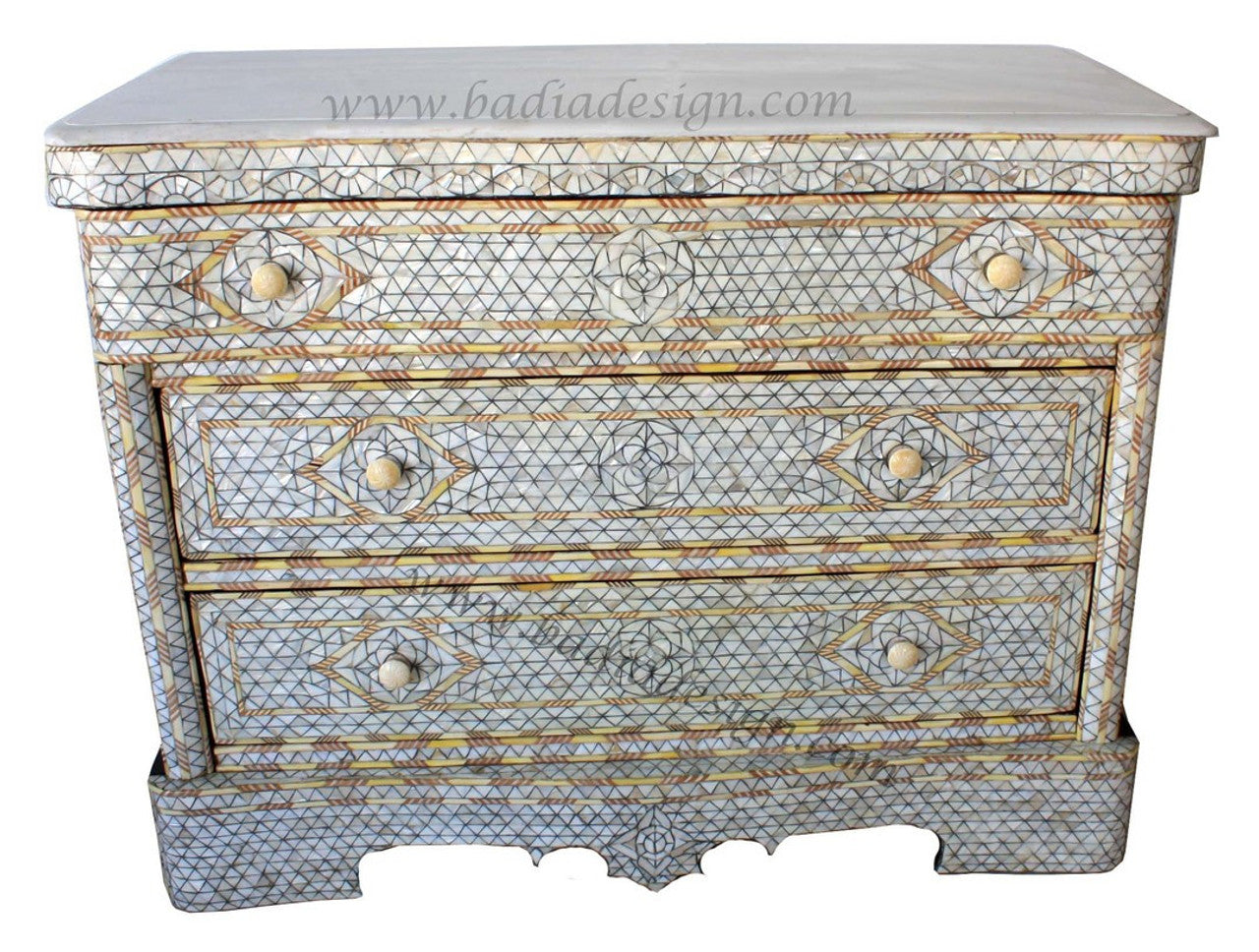 Mother of Pearl Dresser with White Marble Top