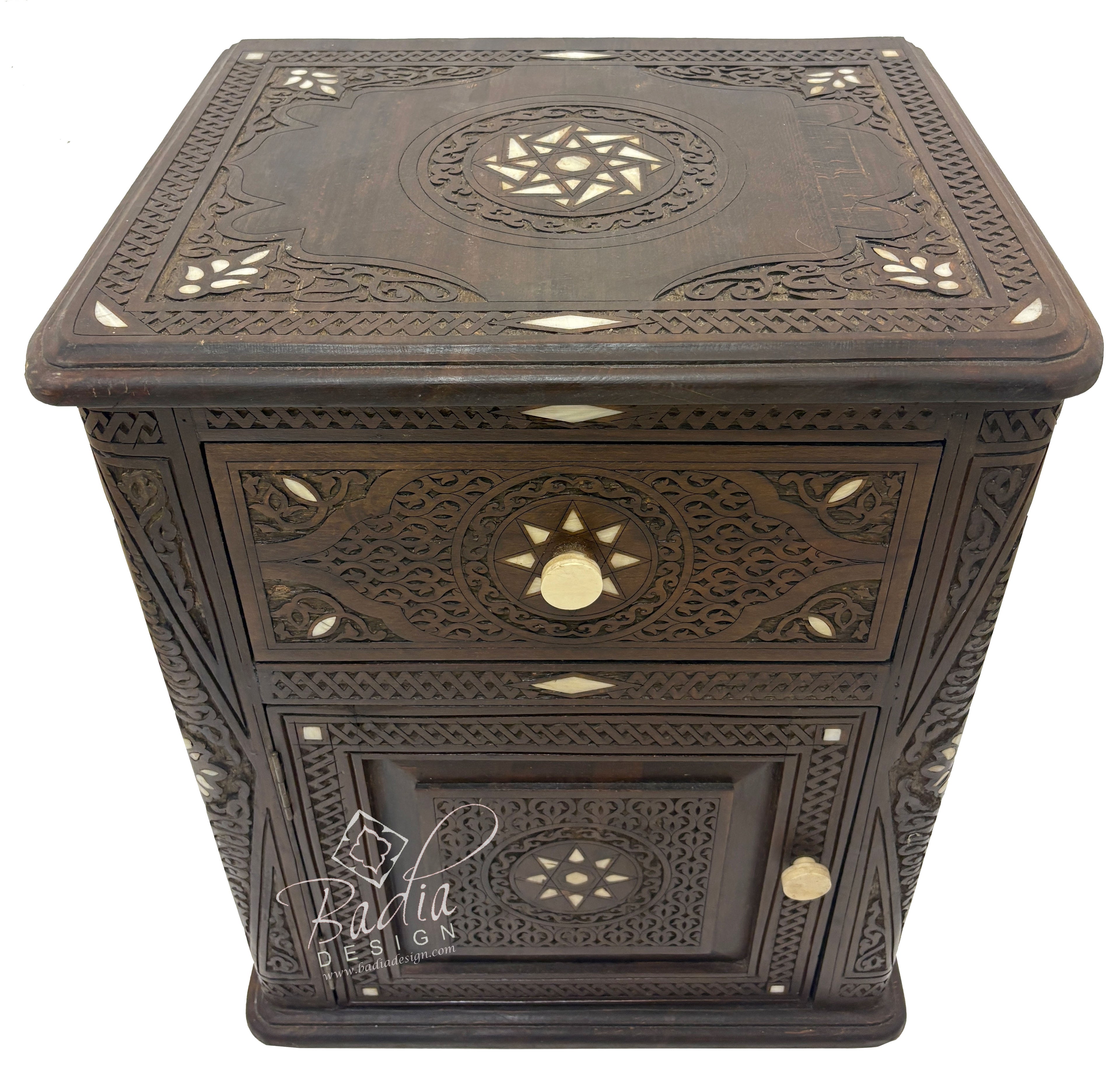 Mother of Pearl Inlay Bedside Dark Stained Nightstand