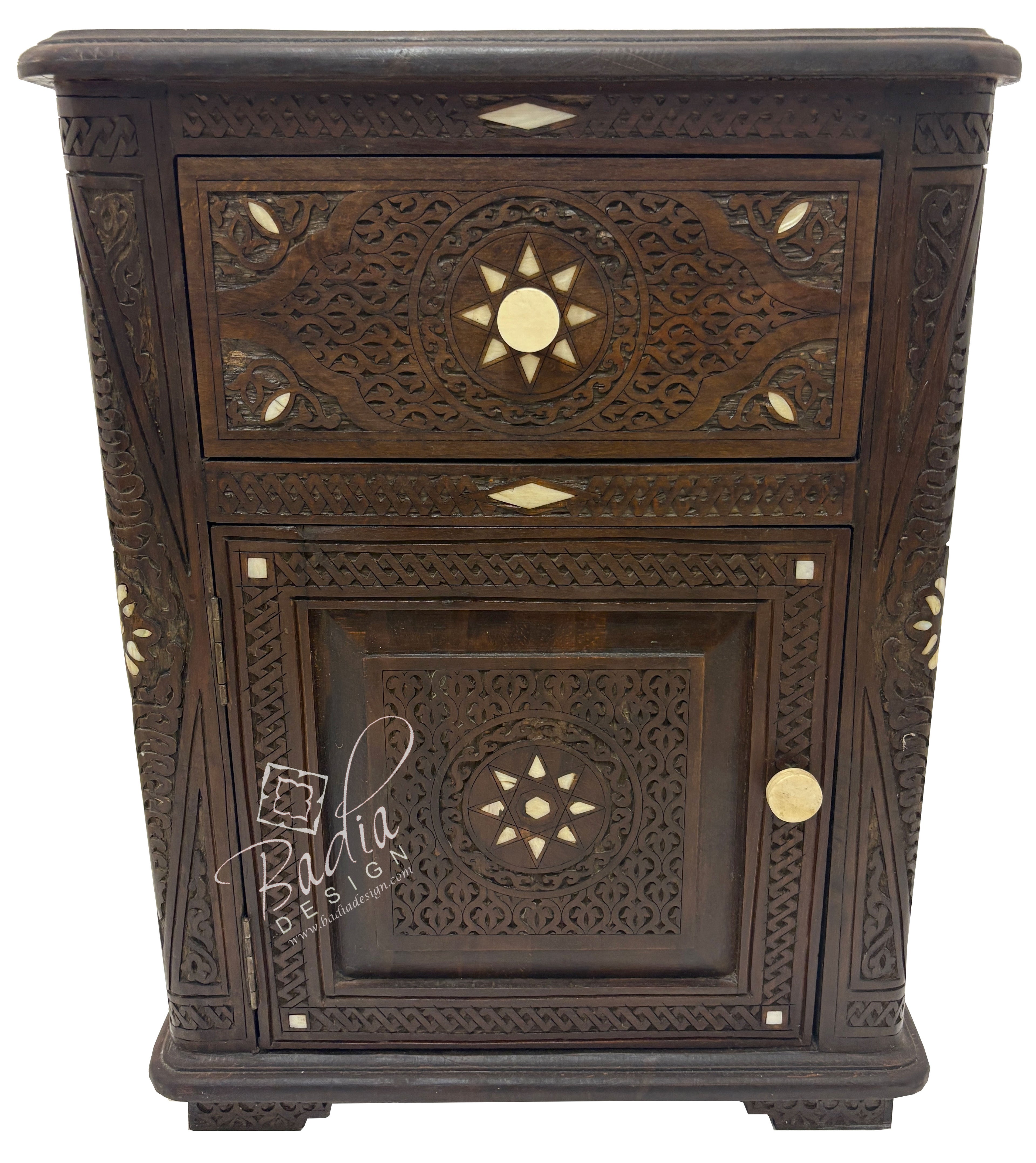 Mother of Pearl Inlay Bedside Dark Stained Nightstand