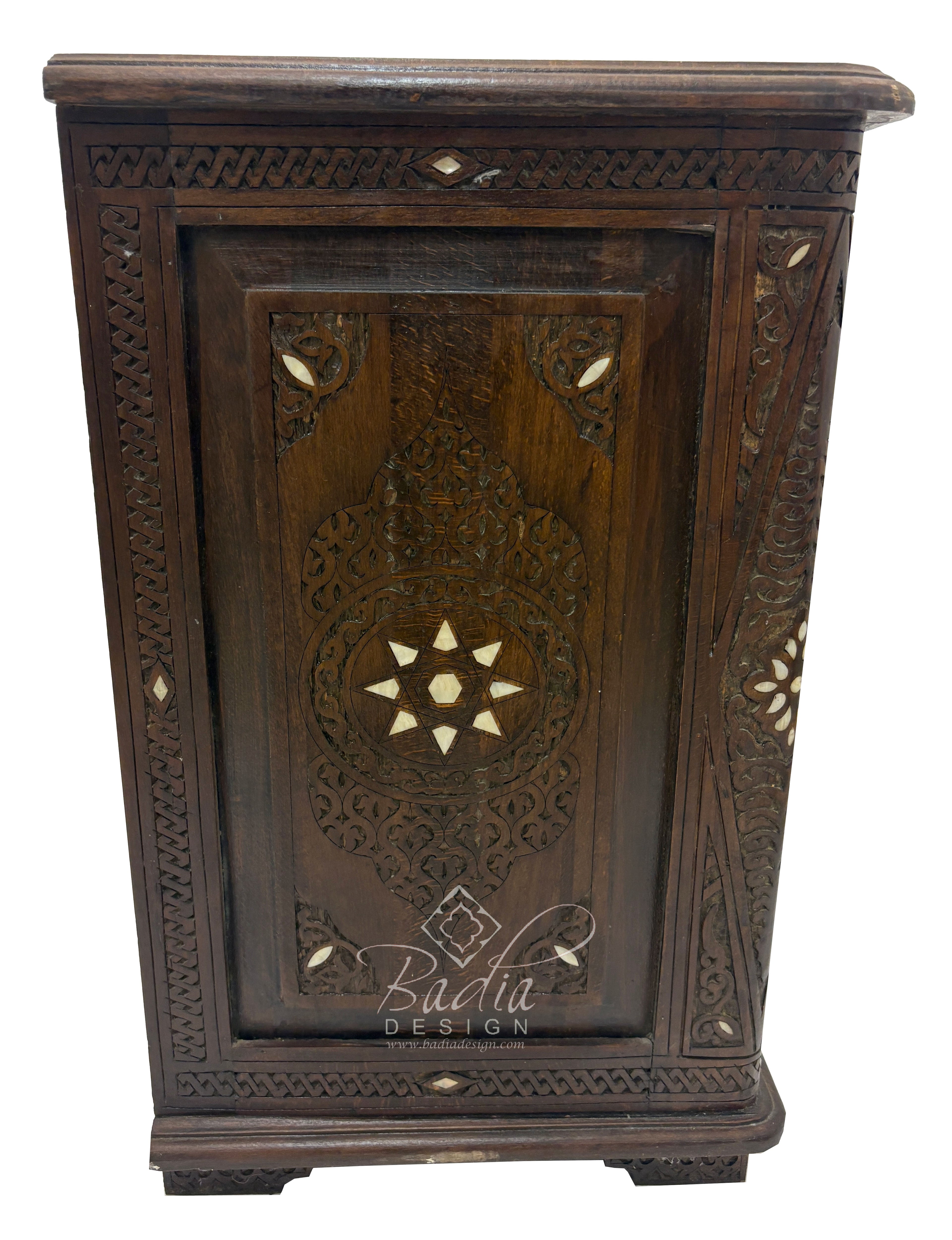 Mother of Pearl Inlay Bedside Dark Stained Nightstand