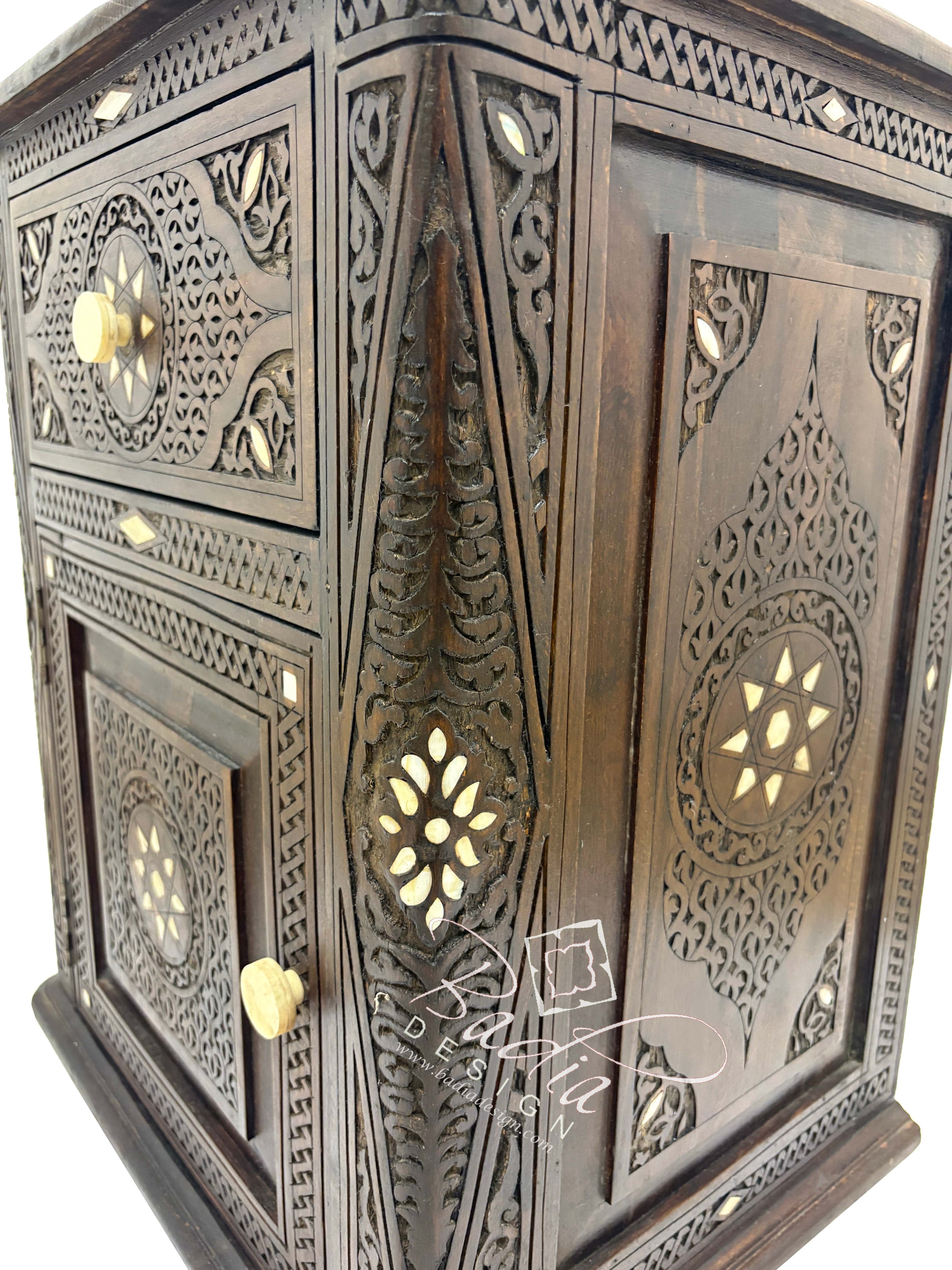 Mother of Pearl Inlay Bedside Dark Stained Nightstand
