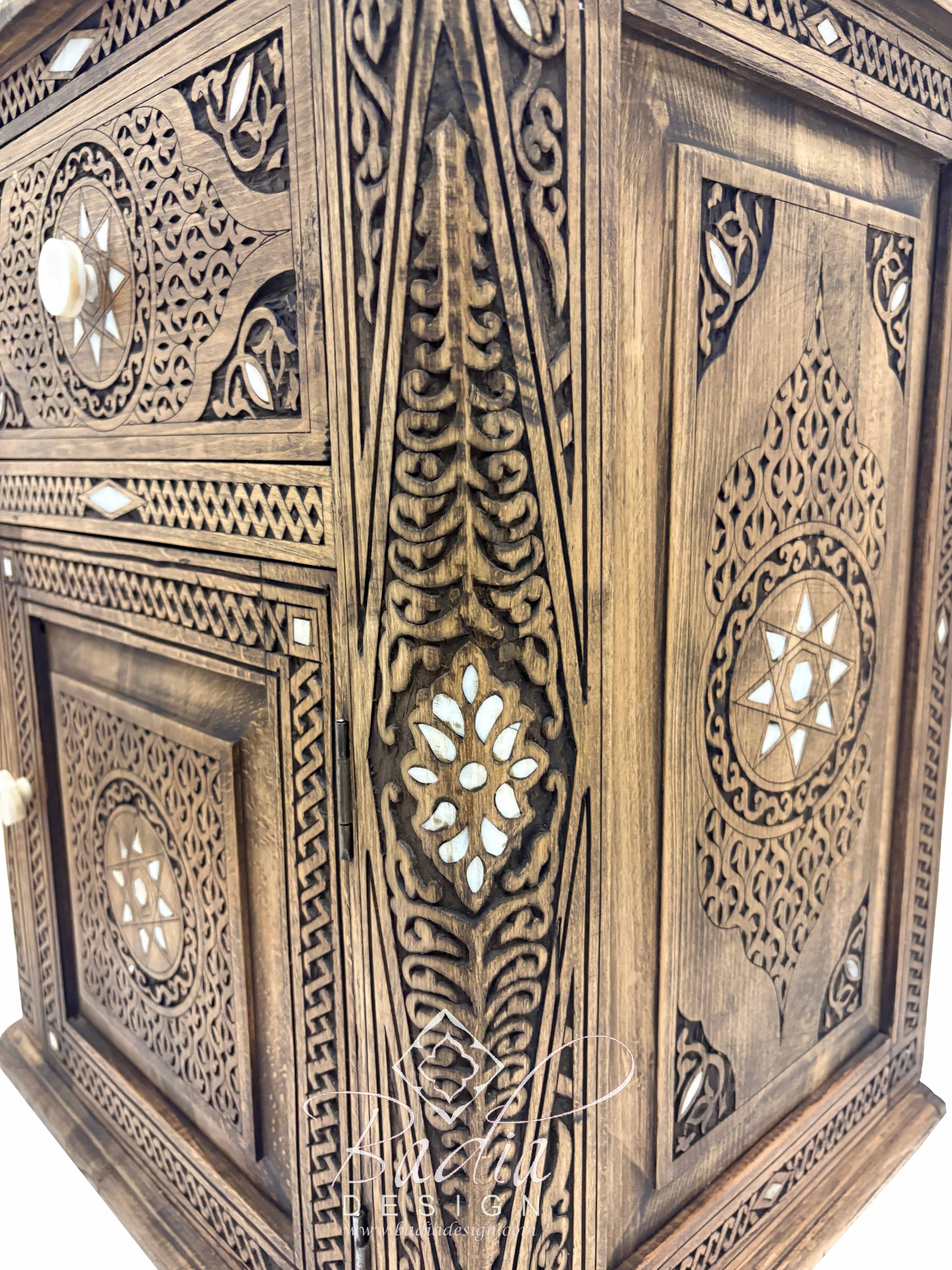 Mother of Pearl Inlay Bedside Light Stained Nightstand