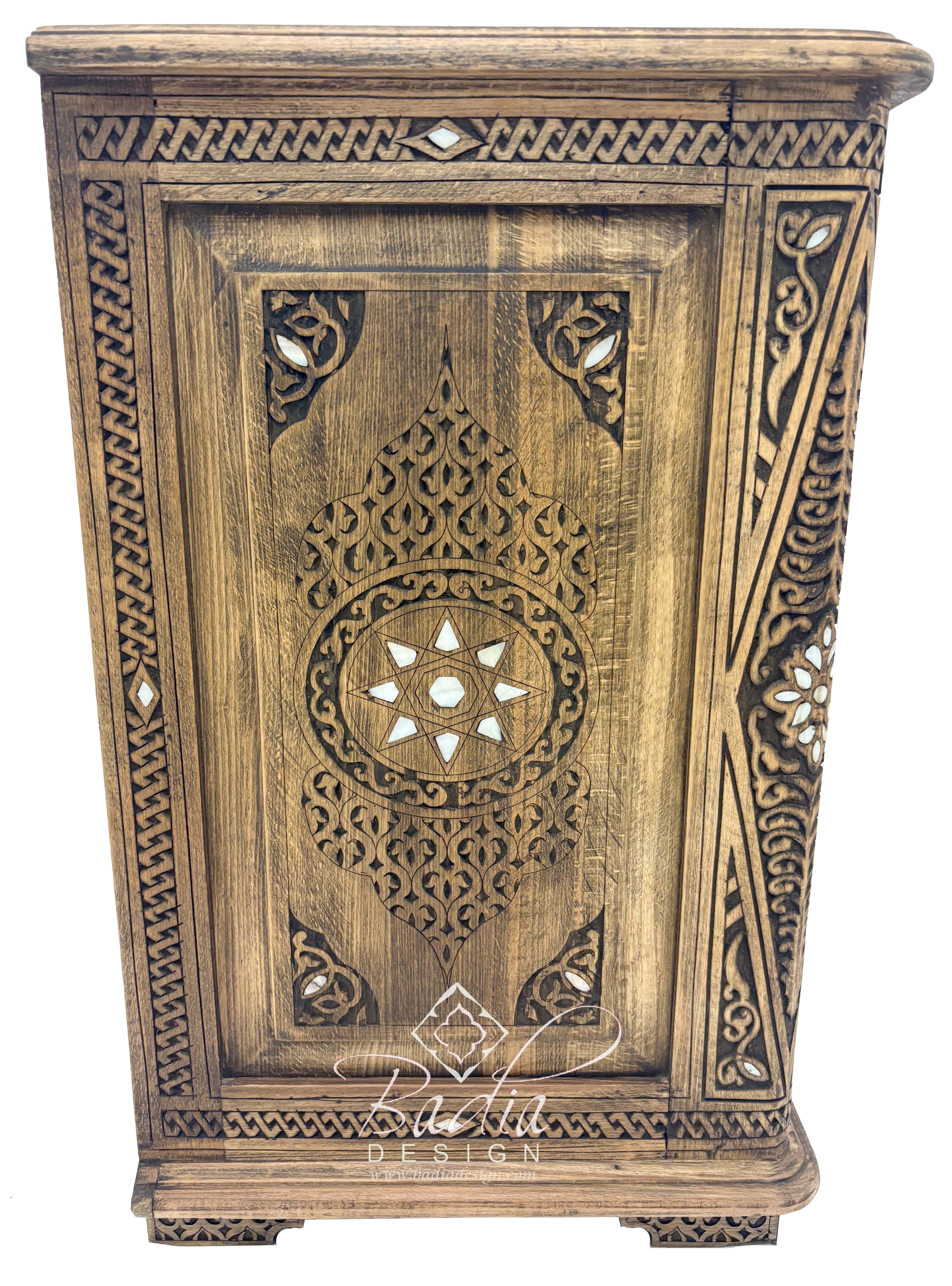 Mother of Pearl Inlay Bedside Light Stained Nightstand