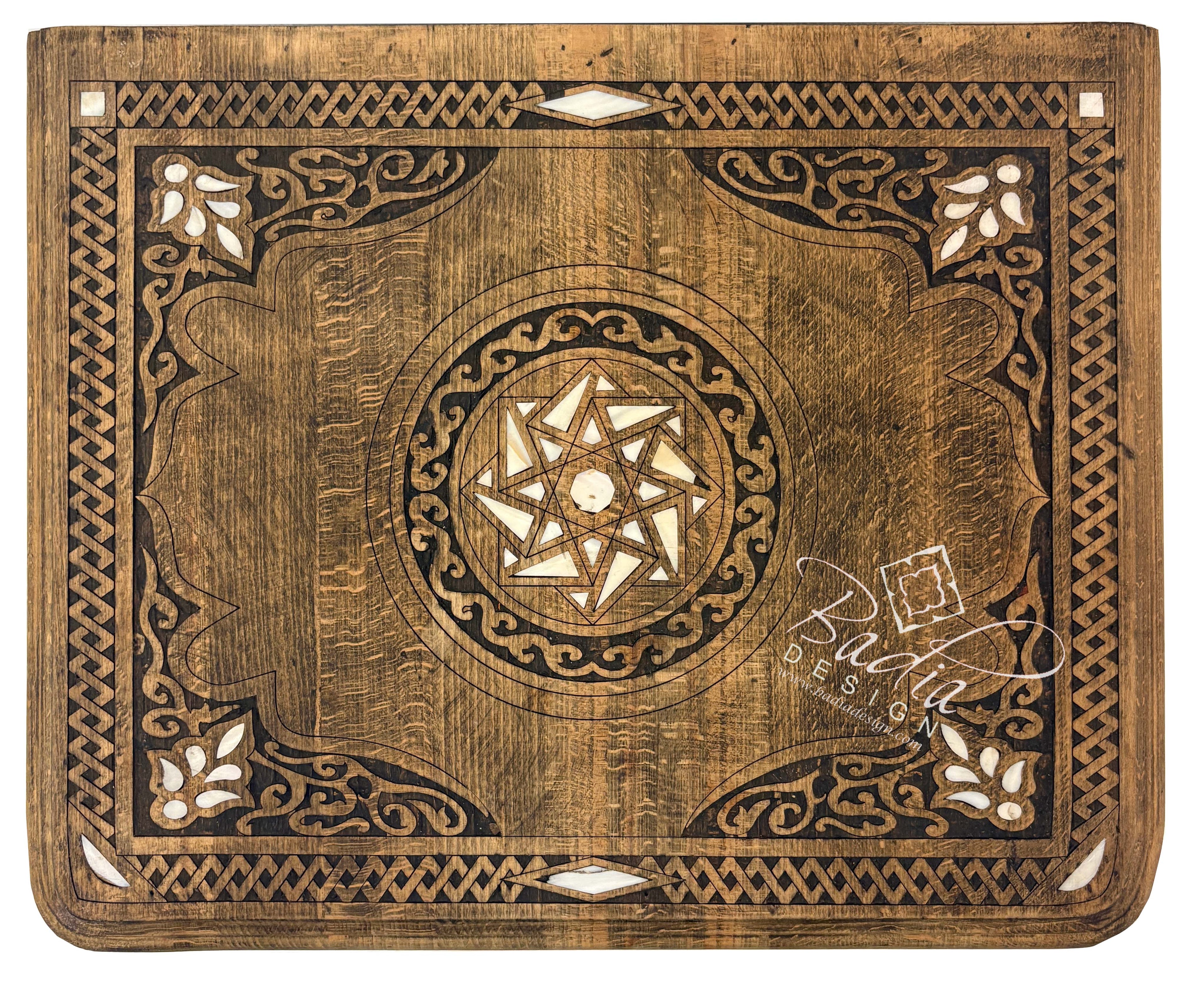 Mother of Pearl Inlay Bedside Light Stained Nightstand