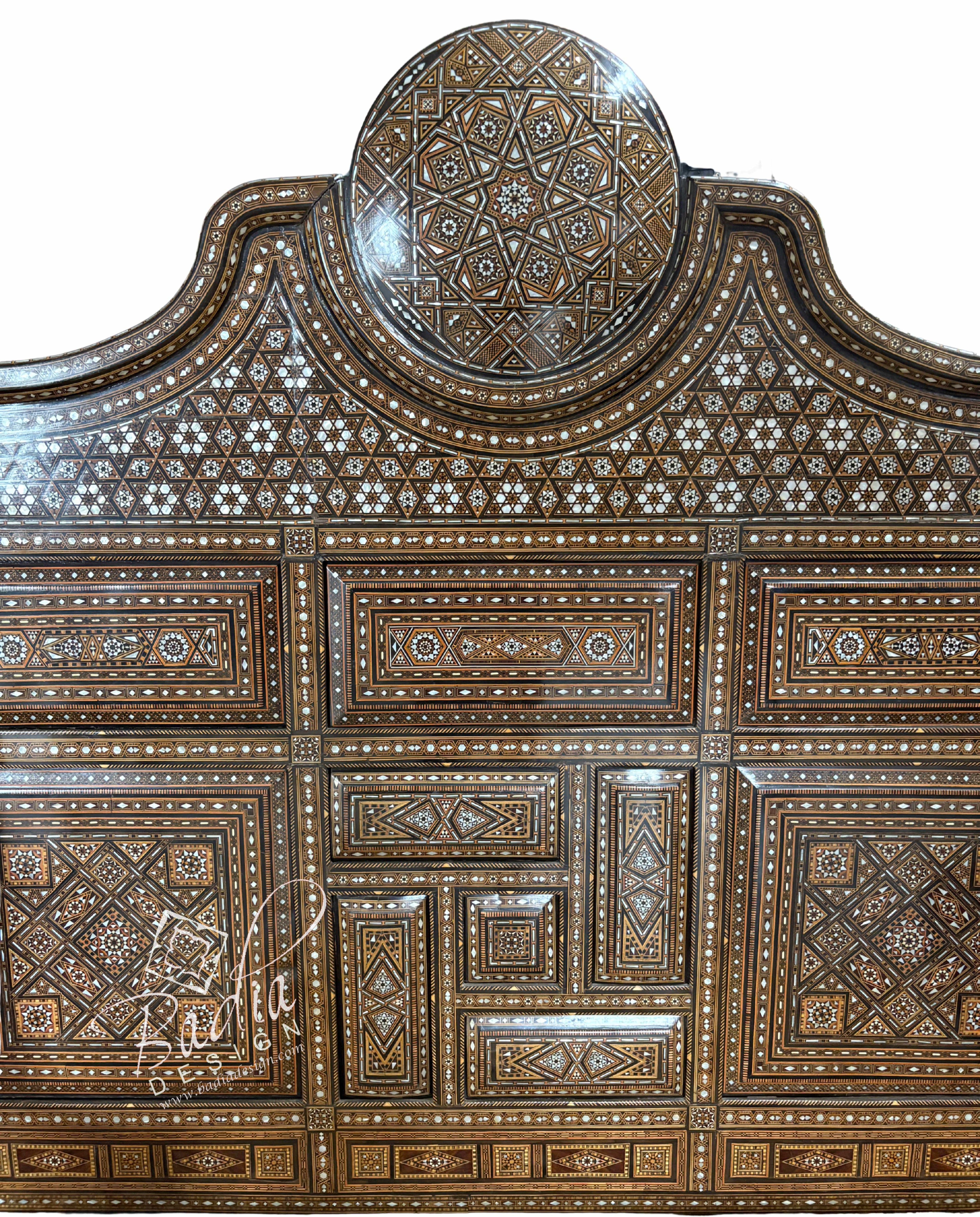 Mother of Pearl Inlay Throne Bench with Upholstered Seat