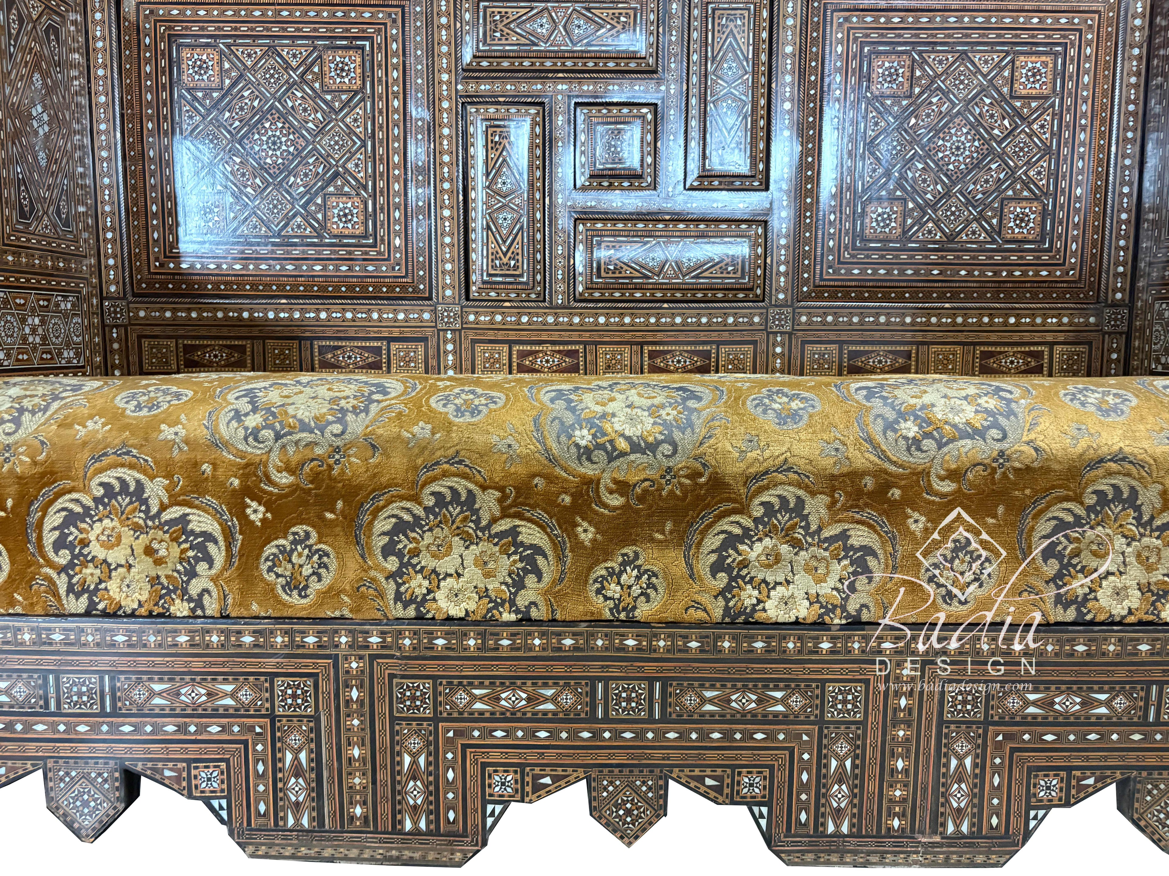 Mother of Pearl Inlay Throne Bench with Upholstered Seat