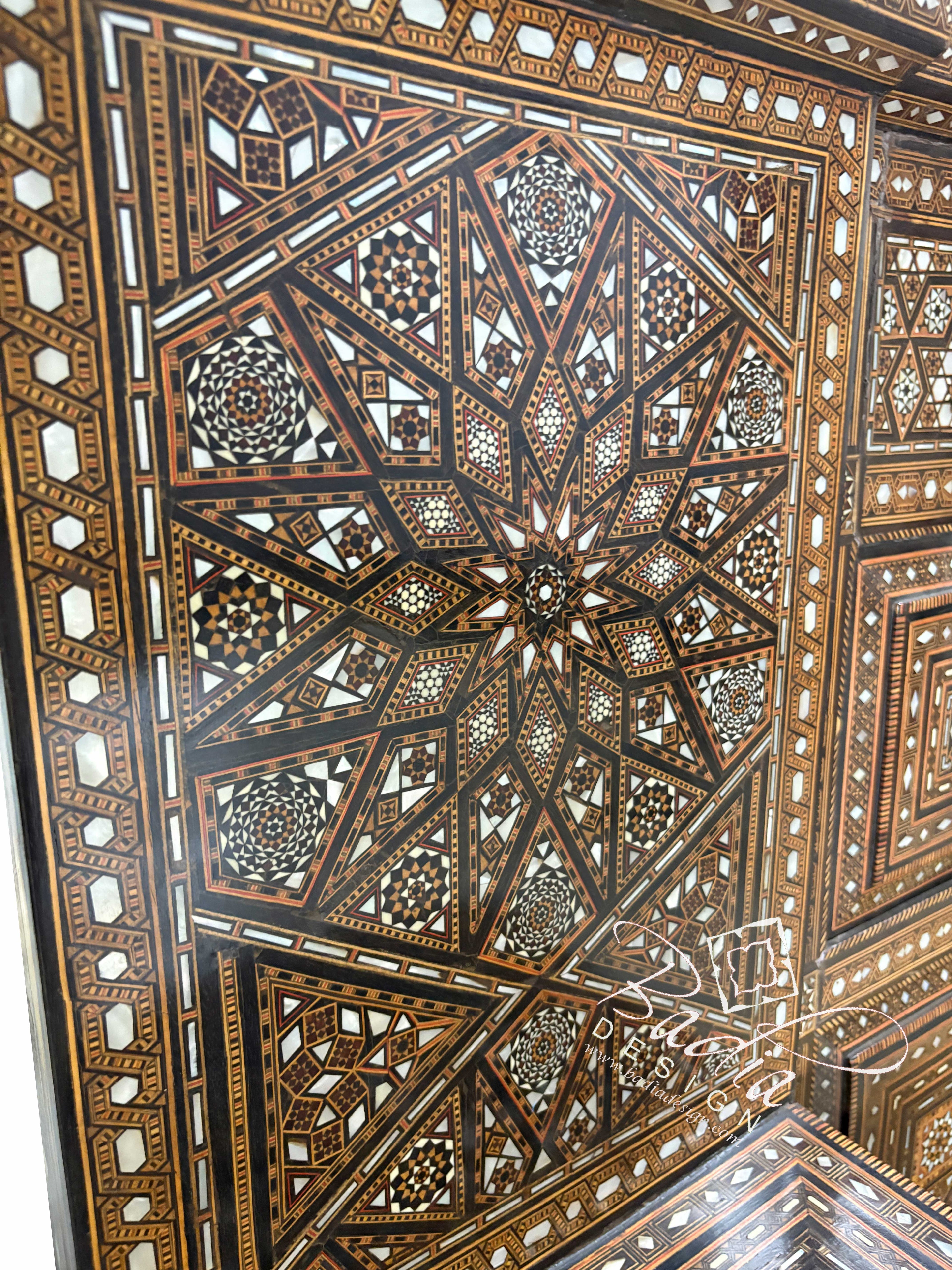 Mother of Pearl Inlay Throne Bench with Upholstered Seat