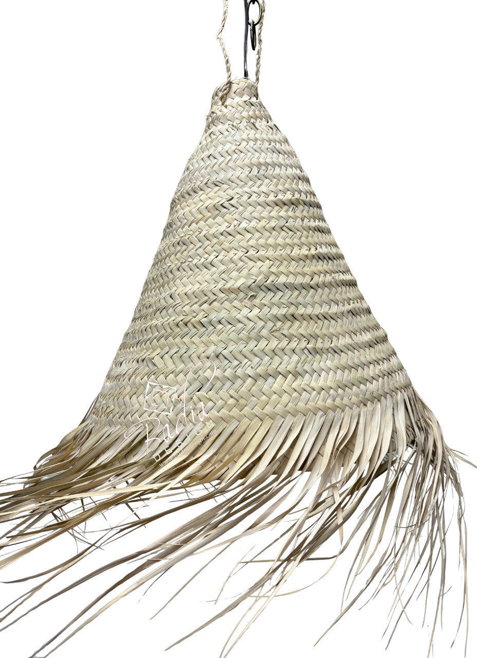 Hand Woven Cone Shaped Raffia Lantern with Fringe