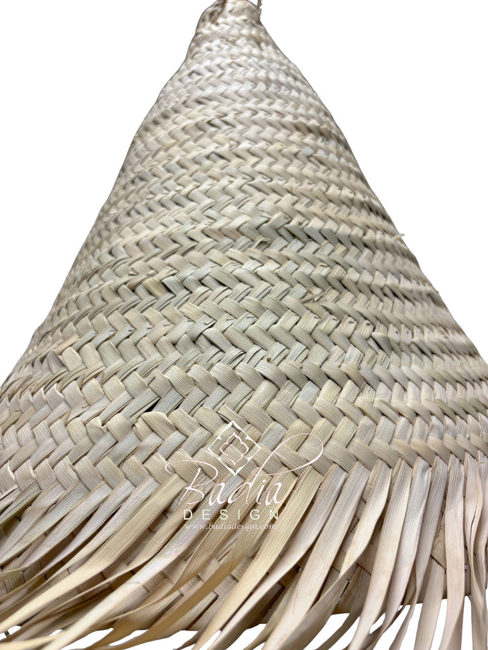 Hand Woven Cone Shaped Raffia Lantern with Fringe