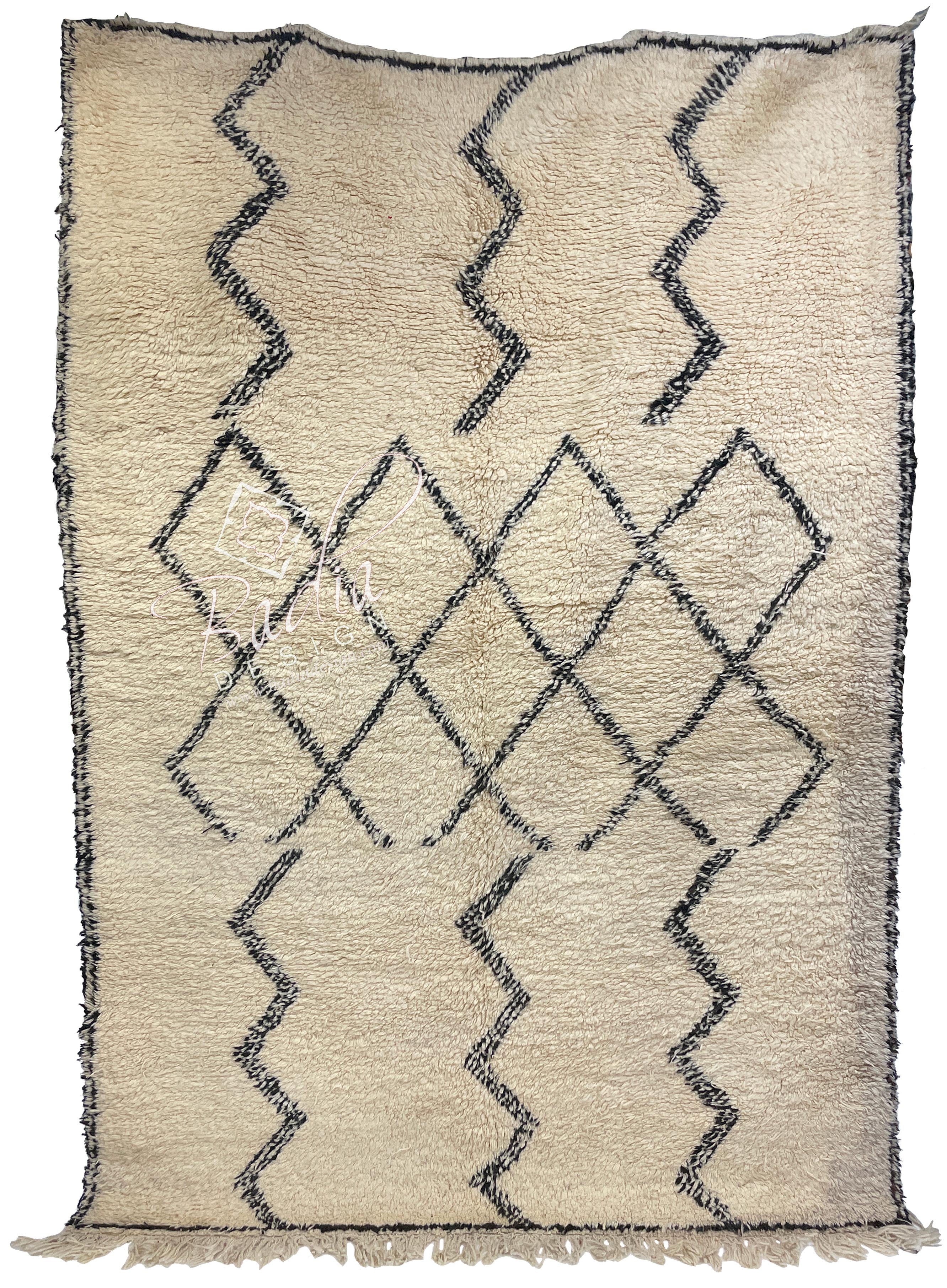 Cream Color Moroccan Rug with Geometric Designs