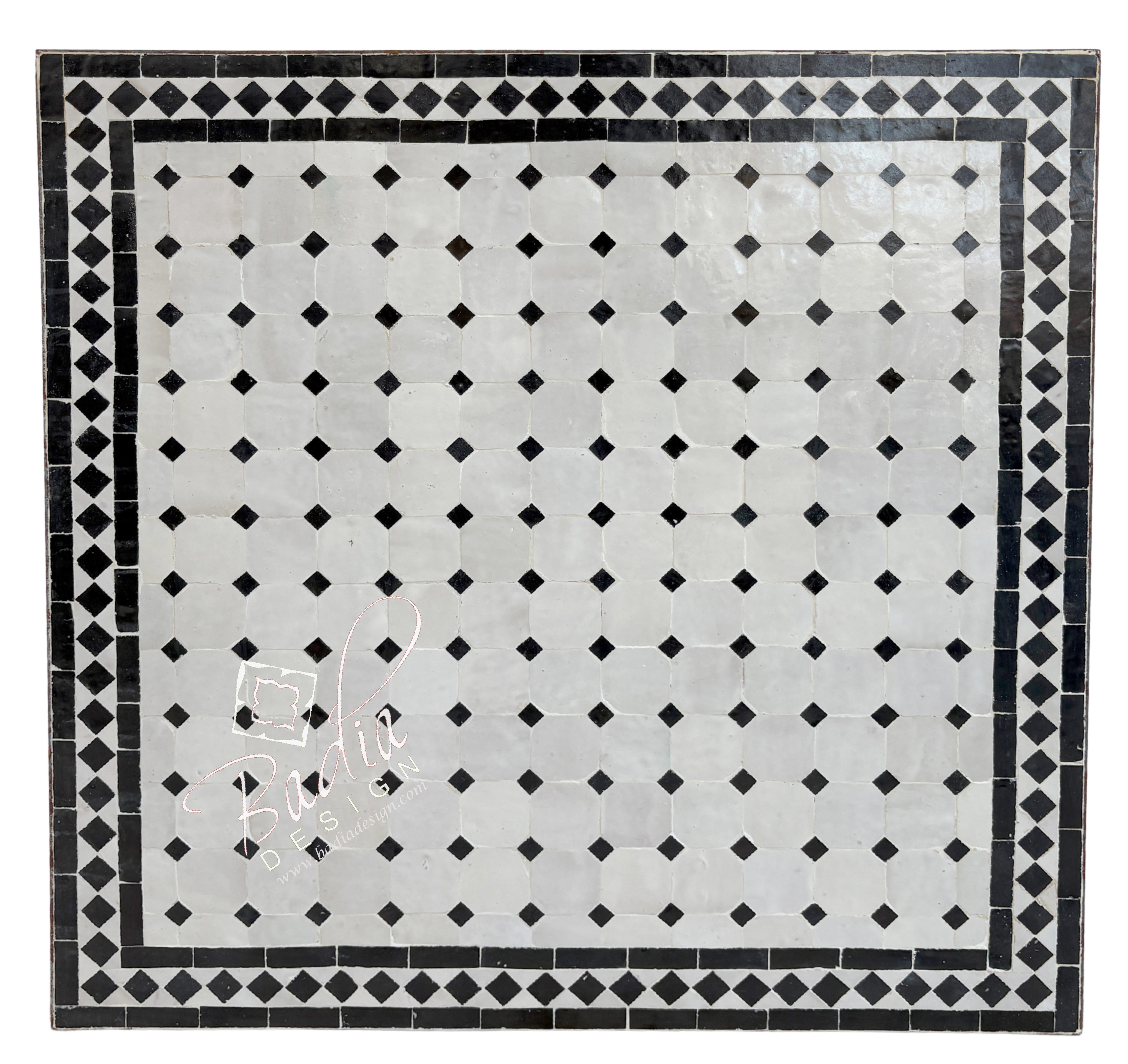 30 Inch Square Black and Off-White Tile Table Top