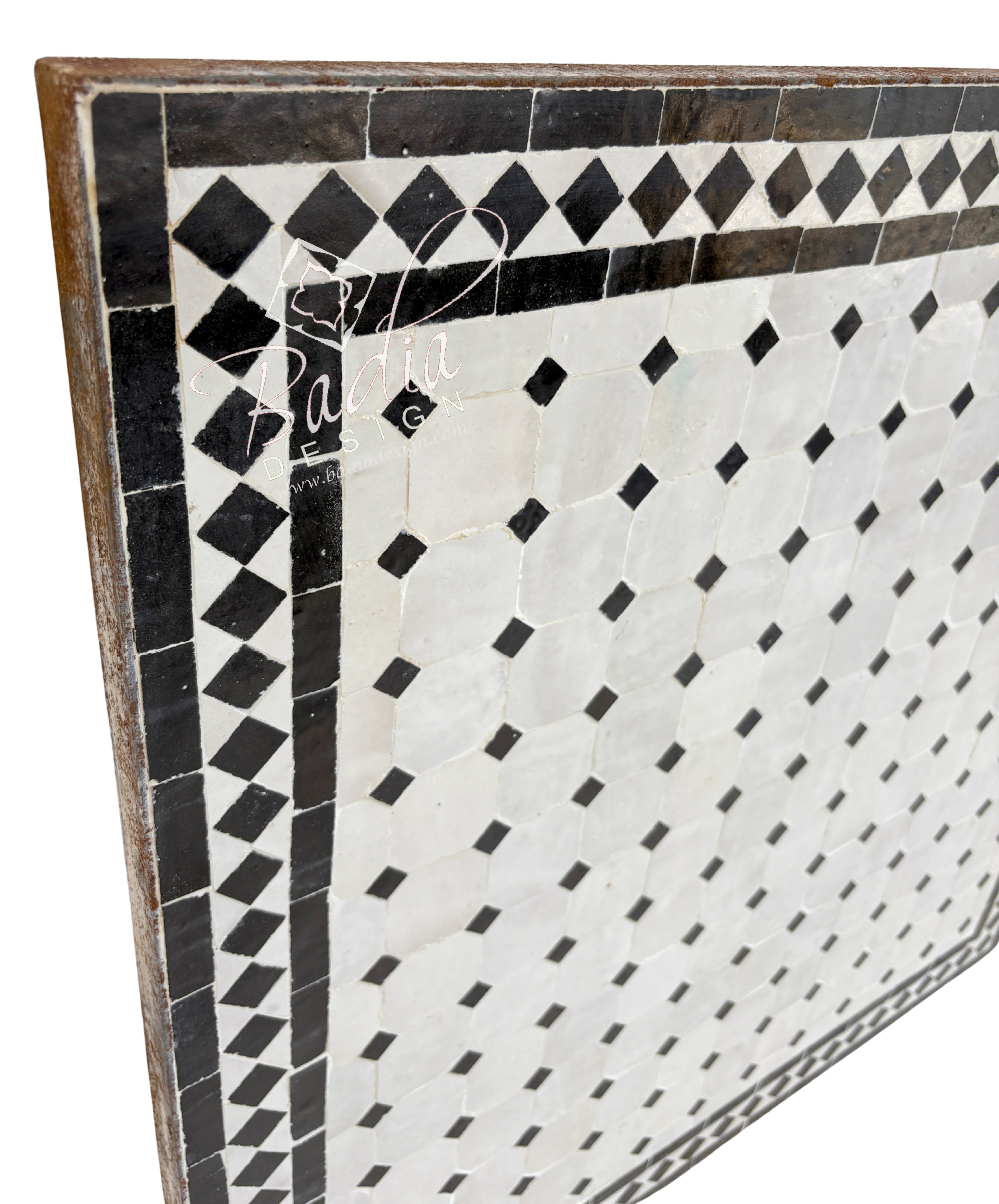 30 Inch Square Black and Off-White Tile Table Top