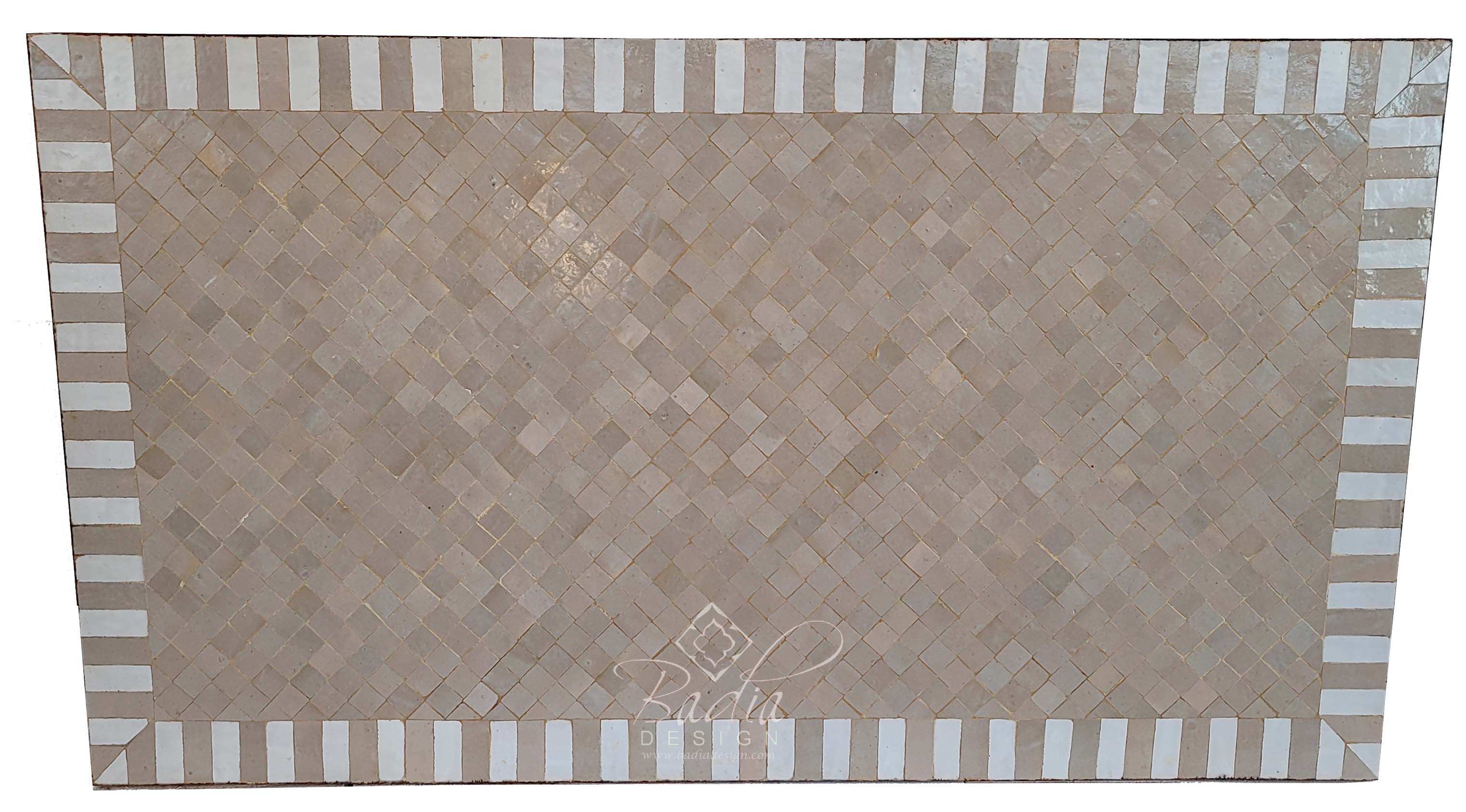 Beige Rectangular Shaped Intricately Designed Tile Table Top