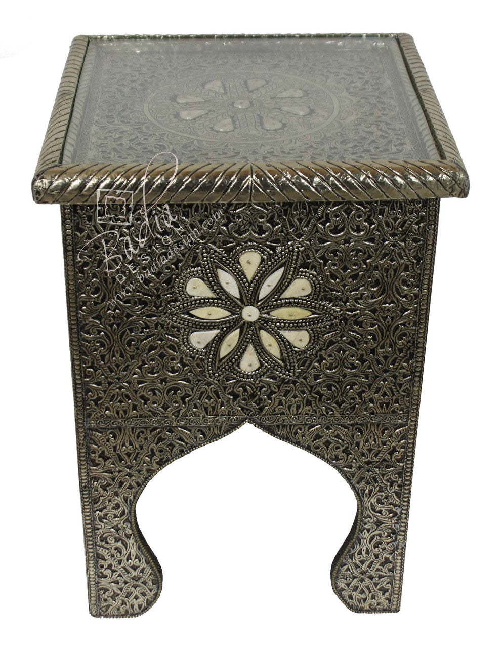 Silver Embossed Nickel and Bone Table