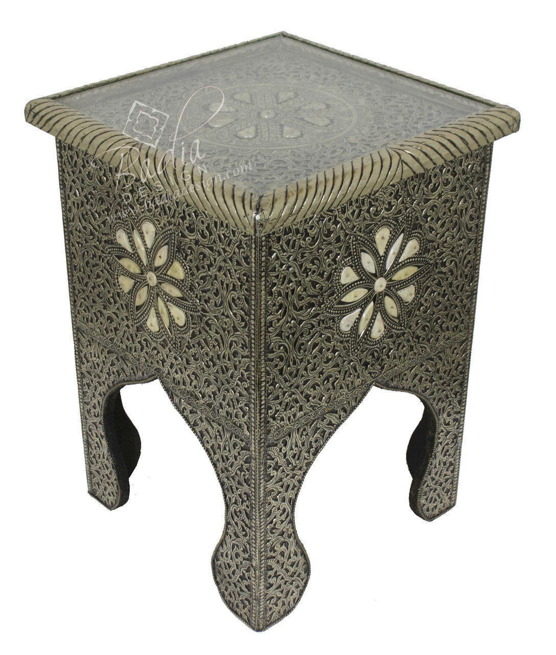 Silver Embossed Nickel and Bone Table