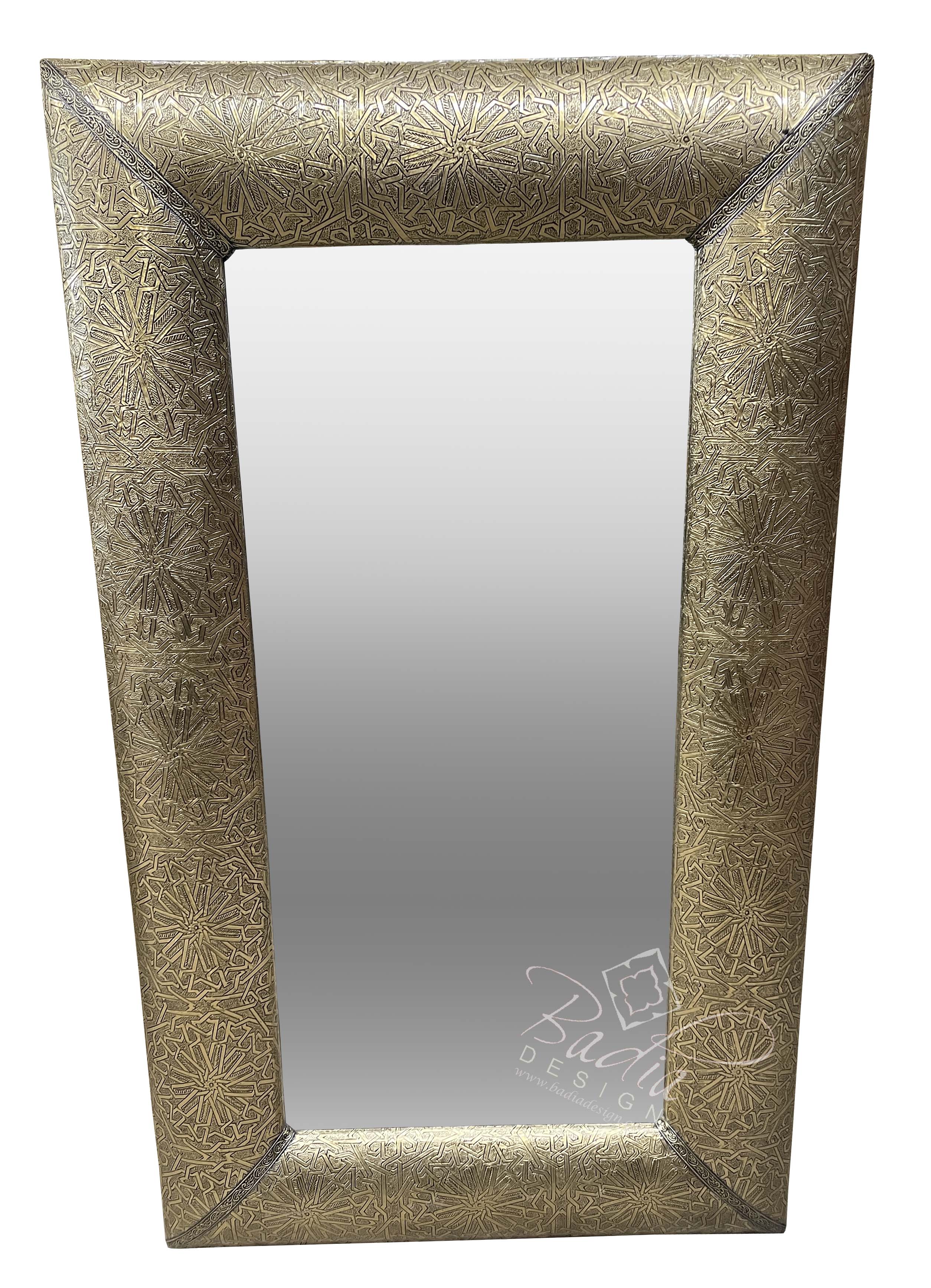 Moroccan Rectangular Embossed Brass Mirror
