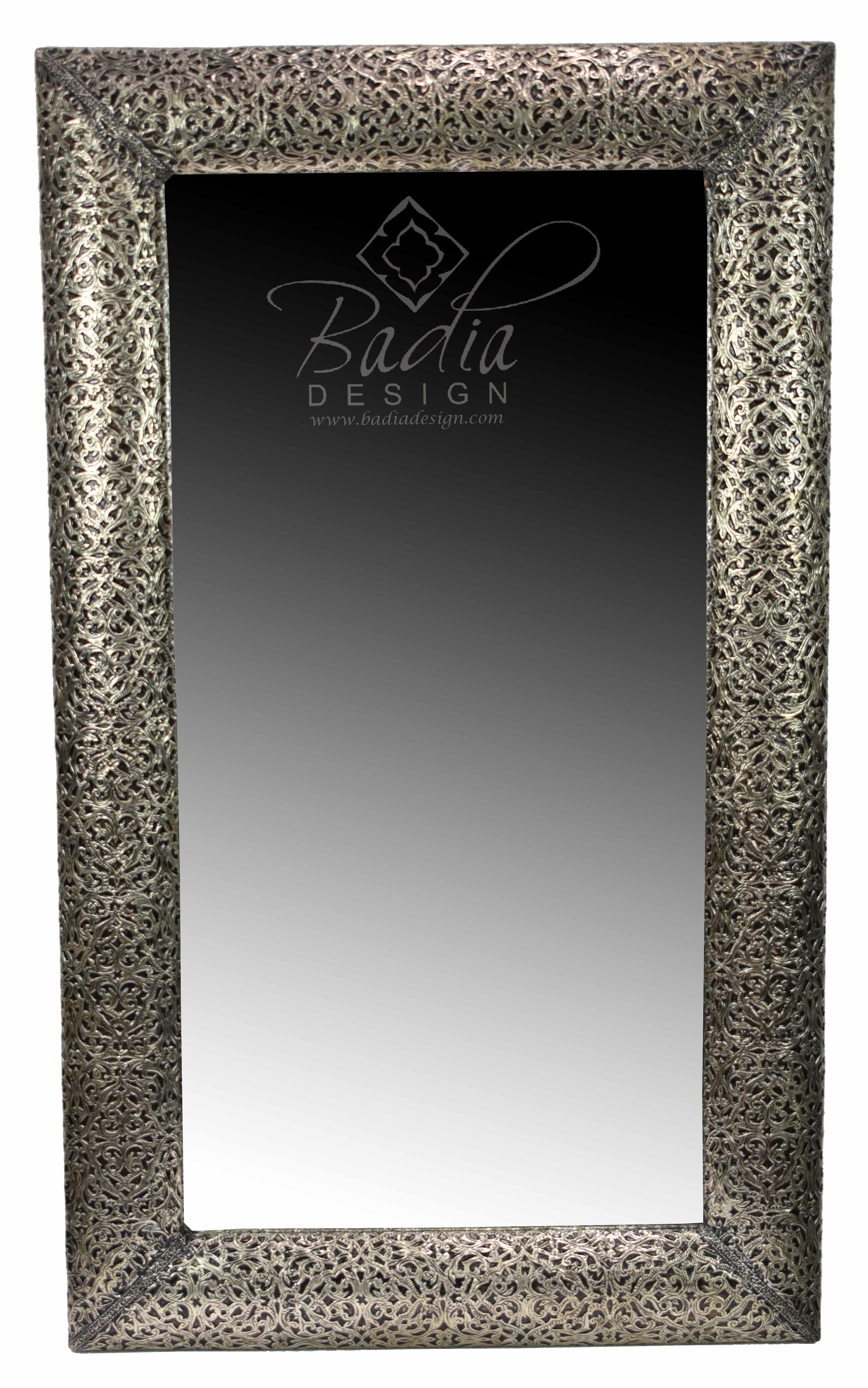 Moroccan Rectangular Shaped Embossed Silver Nickel Mirror