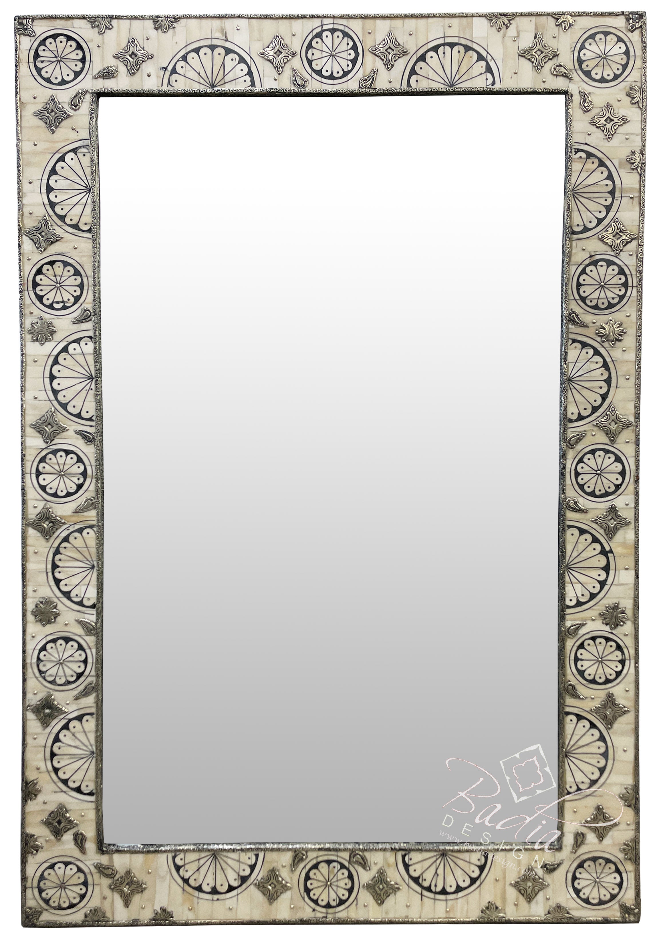 Rectangular Shaped Silver Metal and Bone Mirror