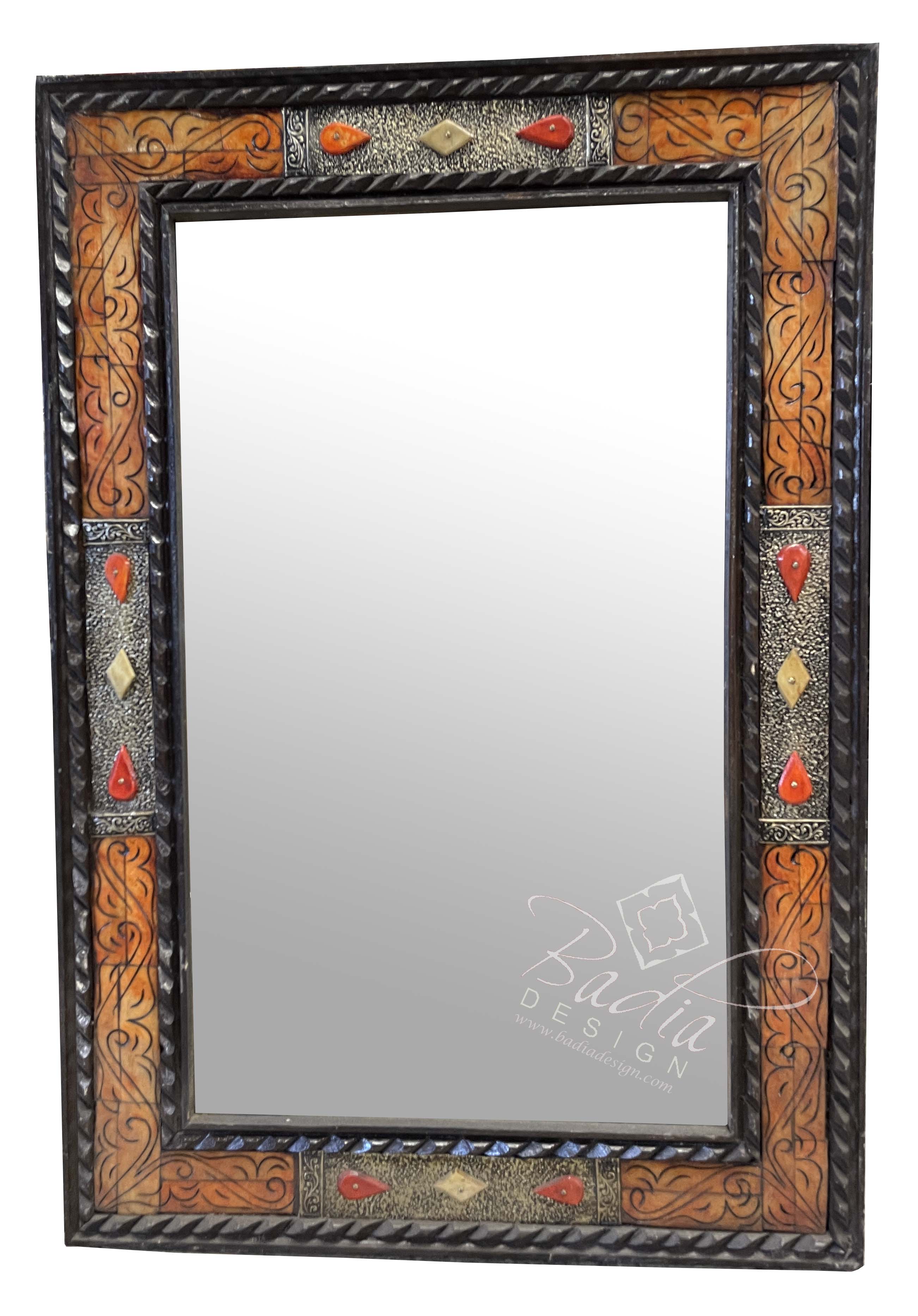 Rectangular Shaped Metal and Orange Bone Mirror