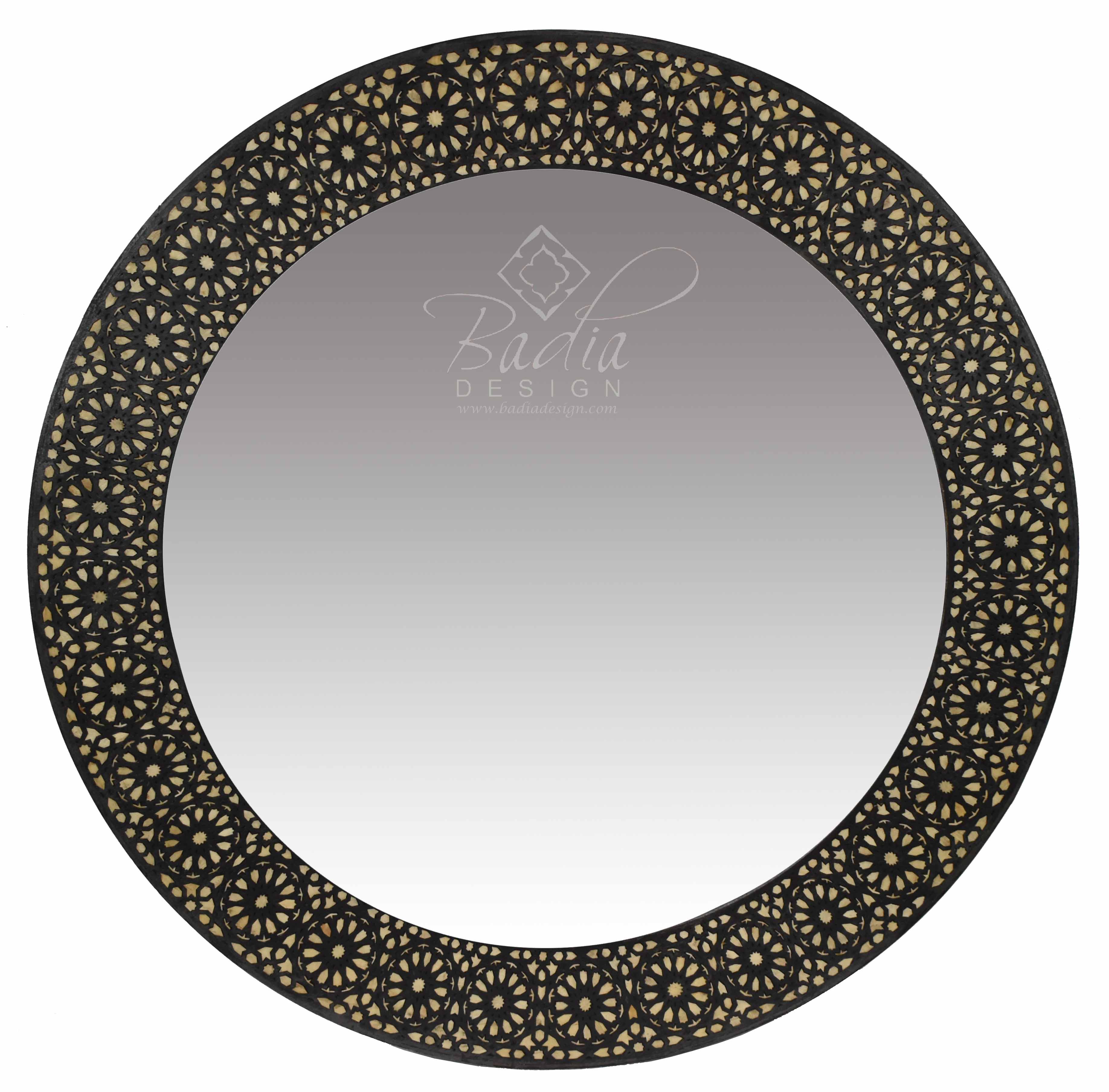 Moroccan Carved Round Bone Inlay Mirror