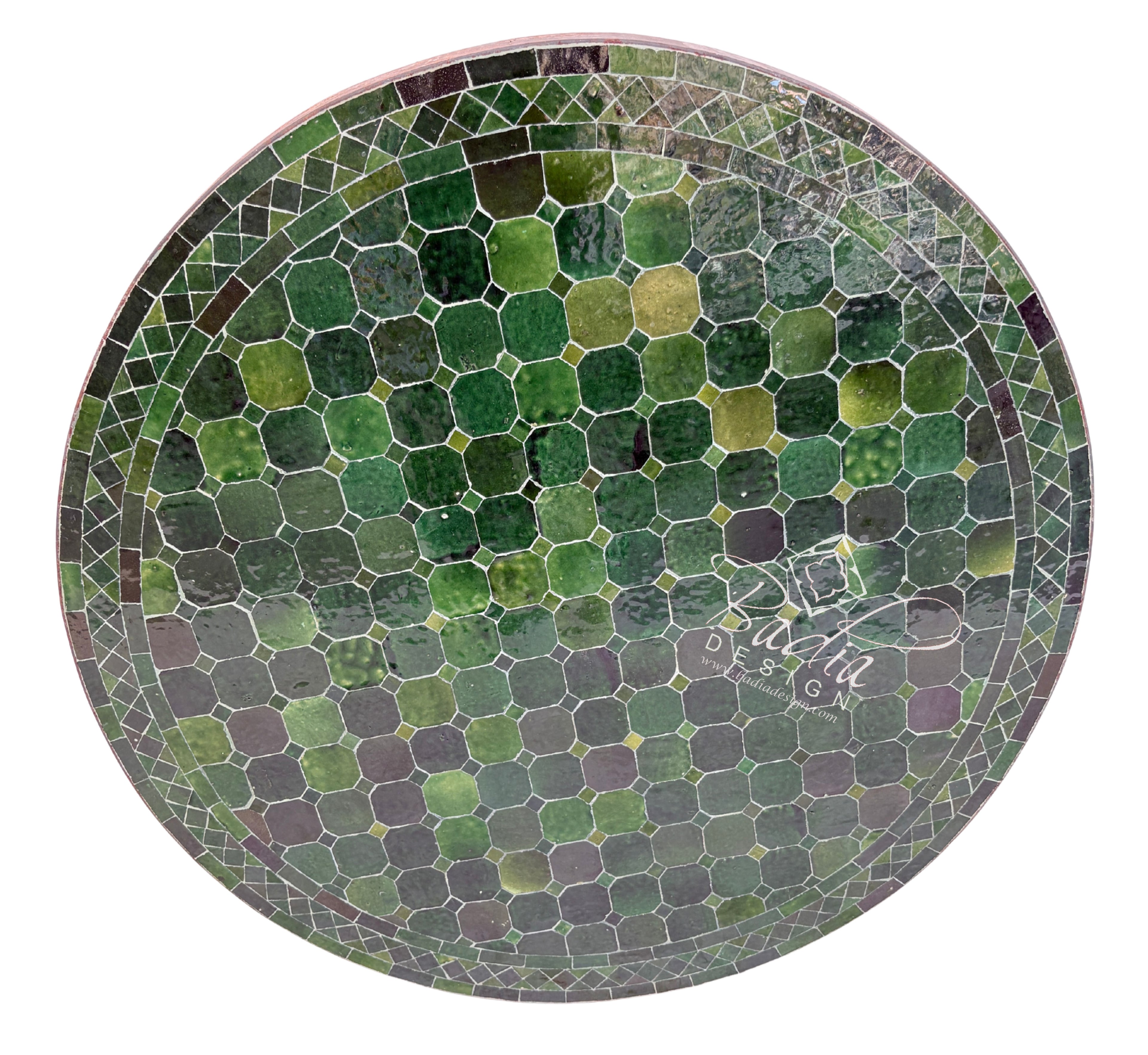 36" Green Round Tile Table Top with Natural Shade Variations