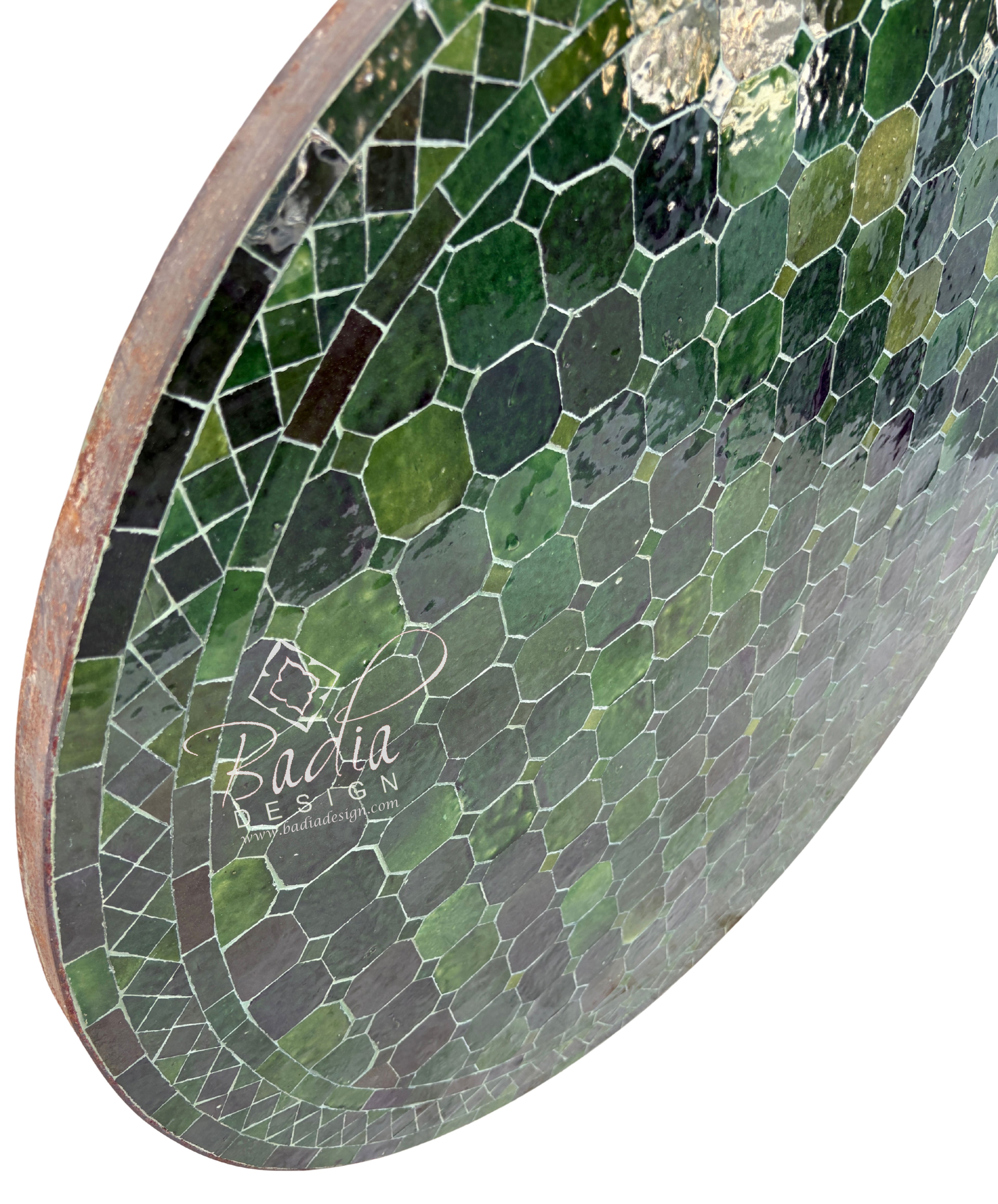 36" Green Round Tile Table Top with Natural Shade Variations