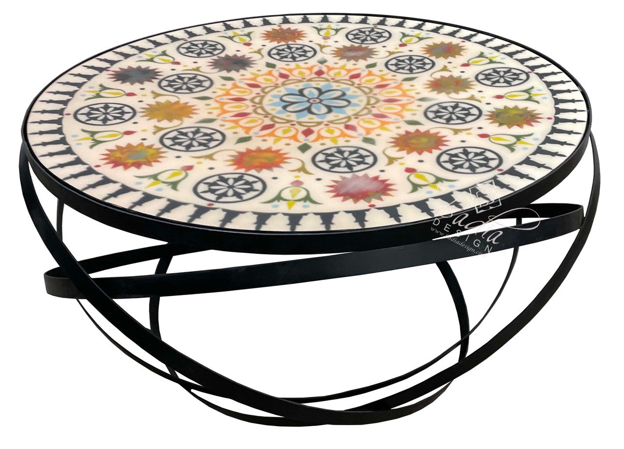 Round Multi-Color Resin Inlay Table